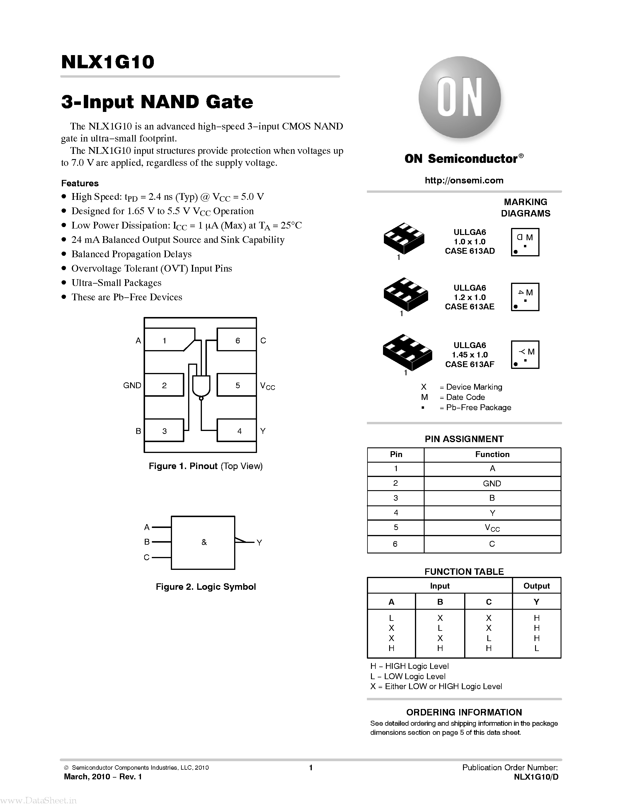 Datasheet NLX1G10 - 3-Input NAND Gate page 1
