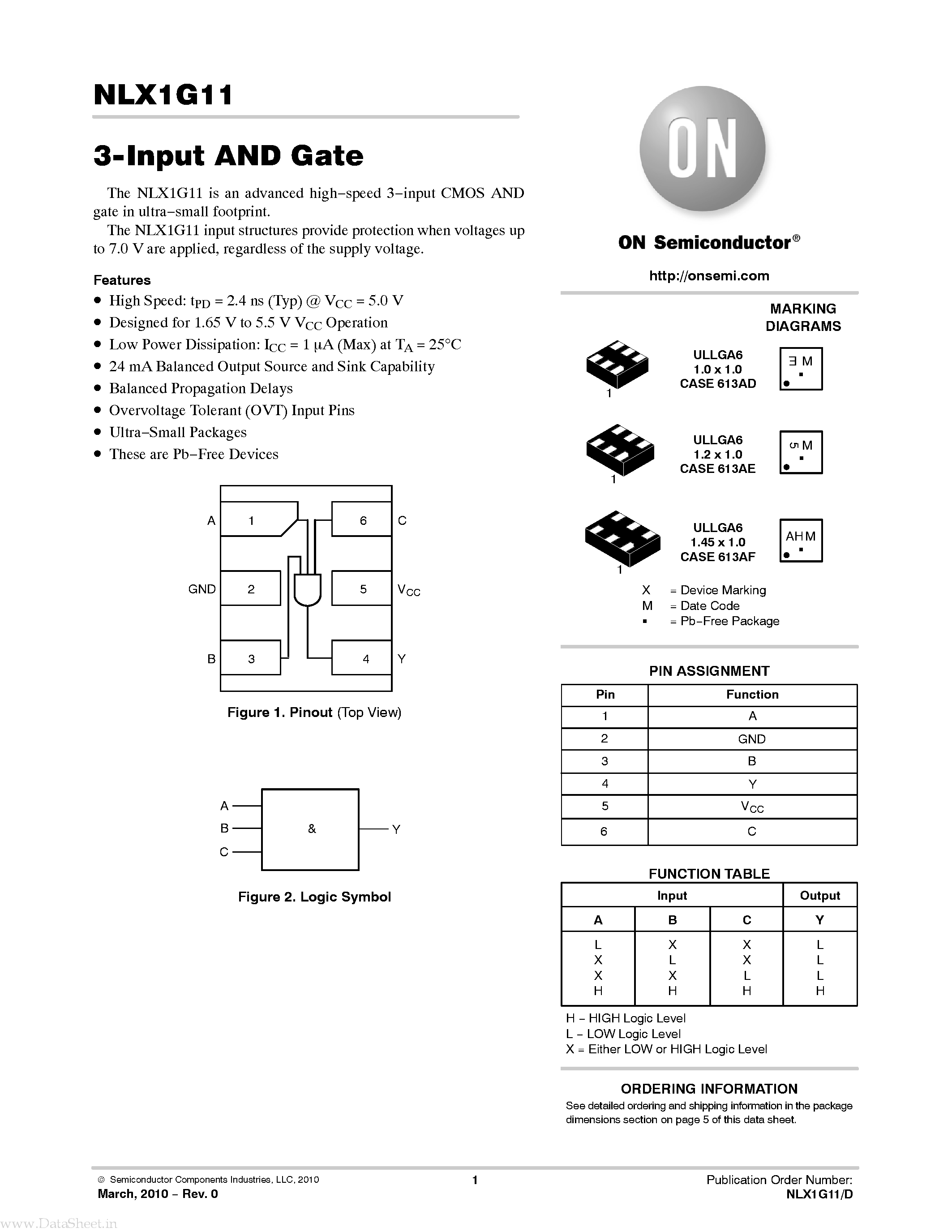 Datasheet NLX1G11 - 3-Input AND Gate page 1