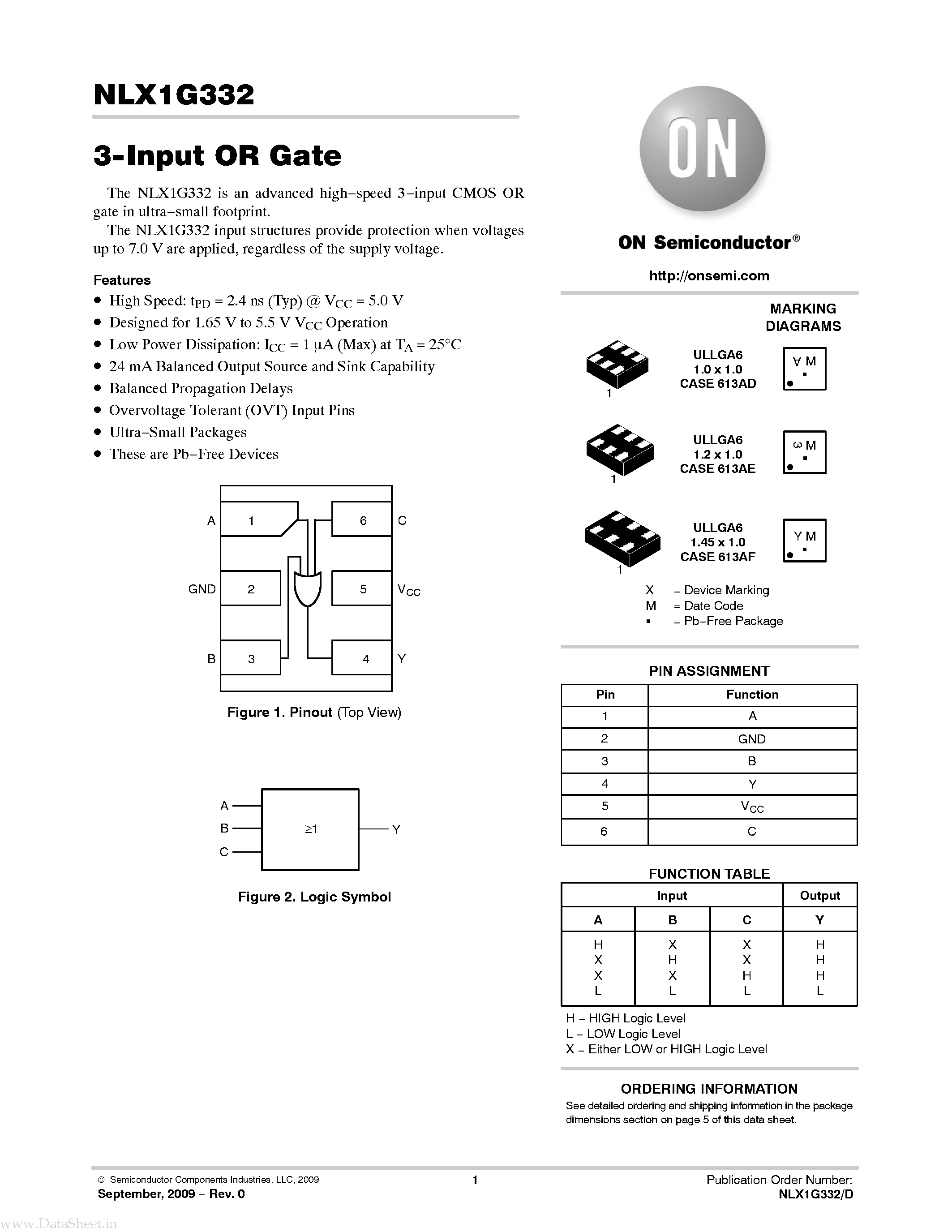 Datasheet NLX1G332 - 3-Input OR Gate page 1