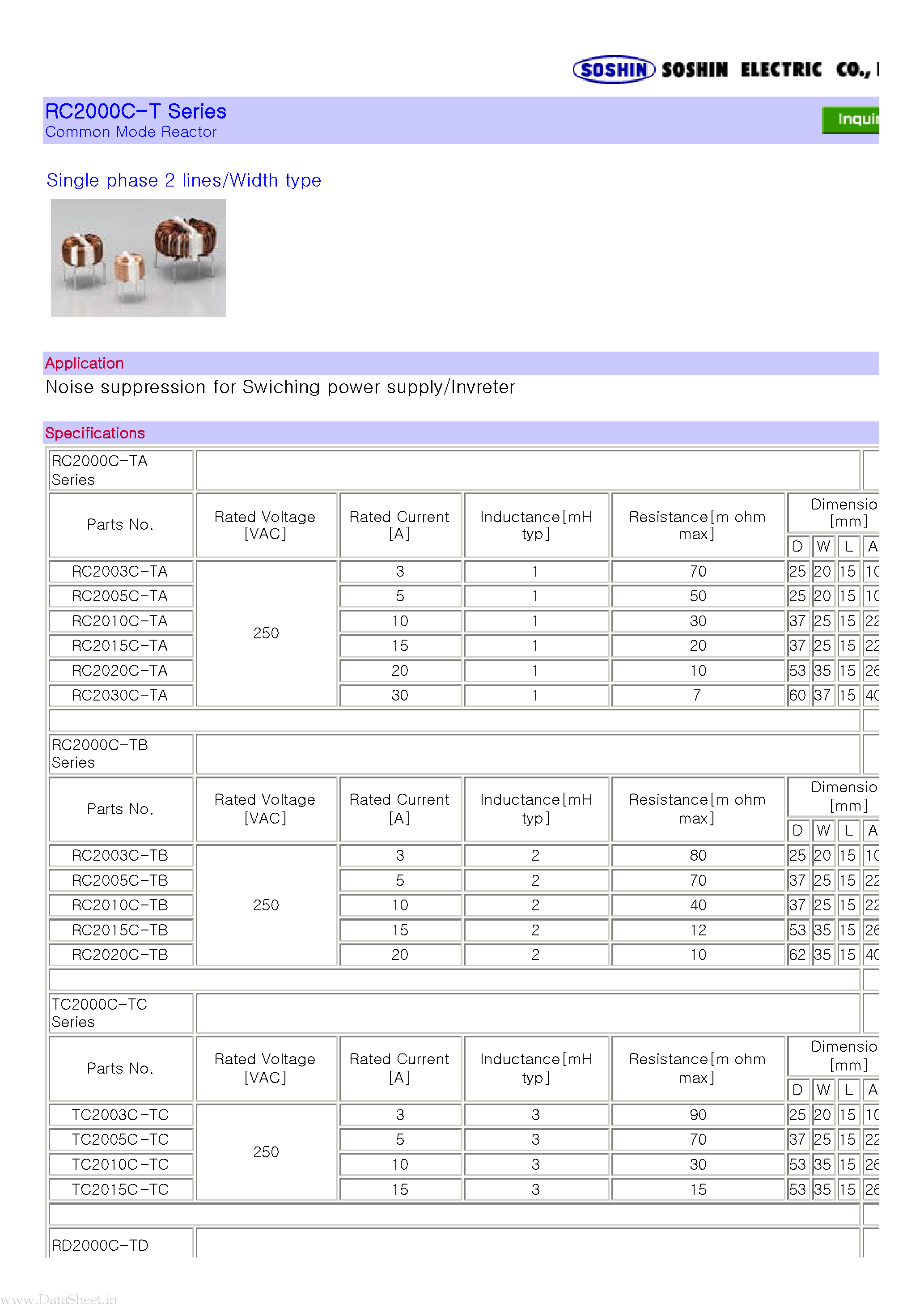 Datasheet RC2000C-T - Single phase 2 lines/Width type page 1