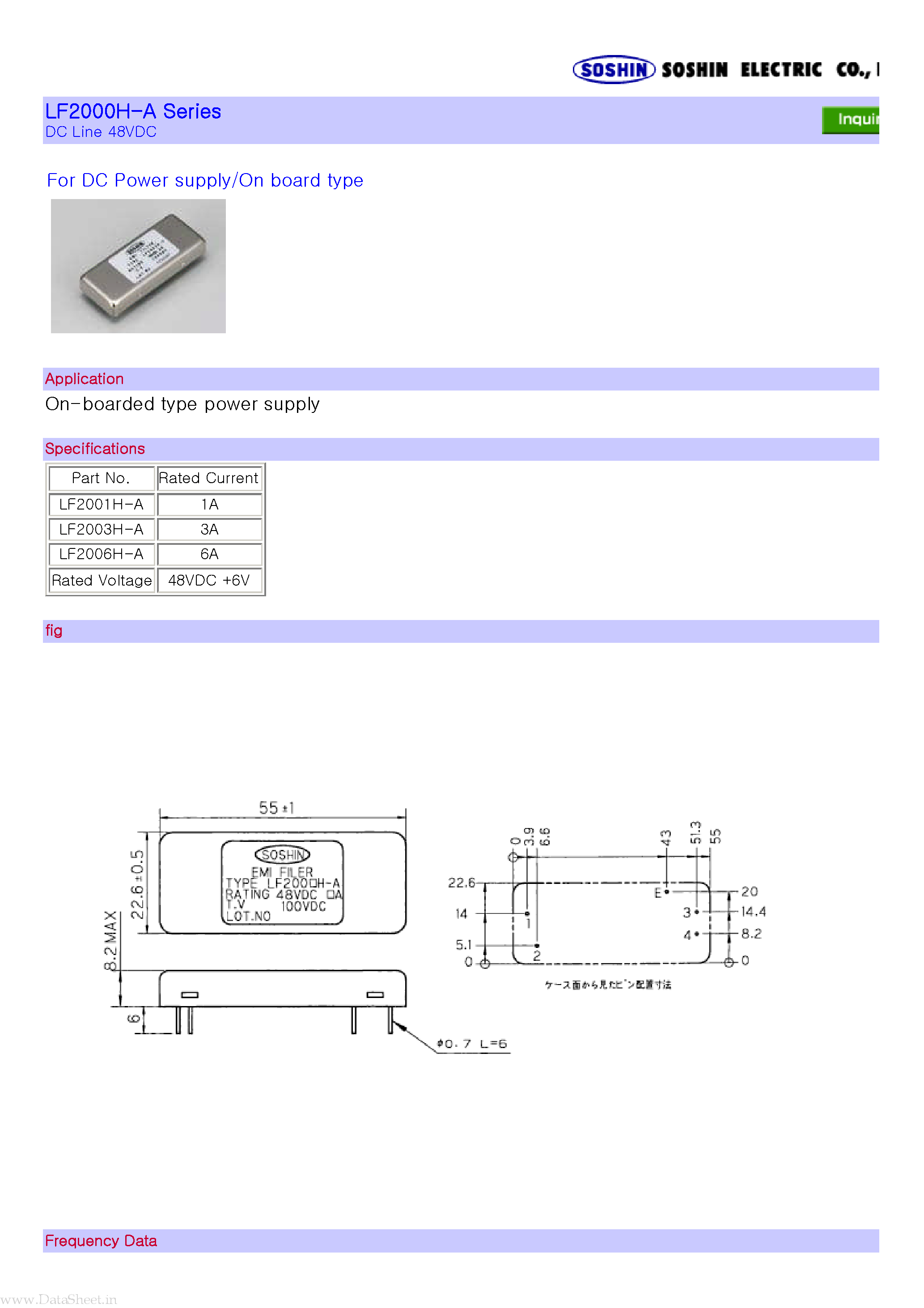 Datasheet LF2000H-A page 1 Datasheet LF2000H-A - For DC Power supply/On board type page 1