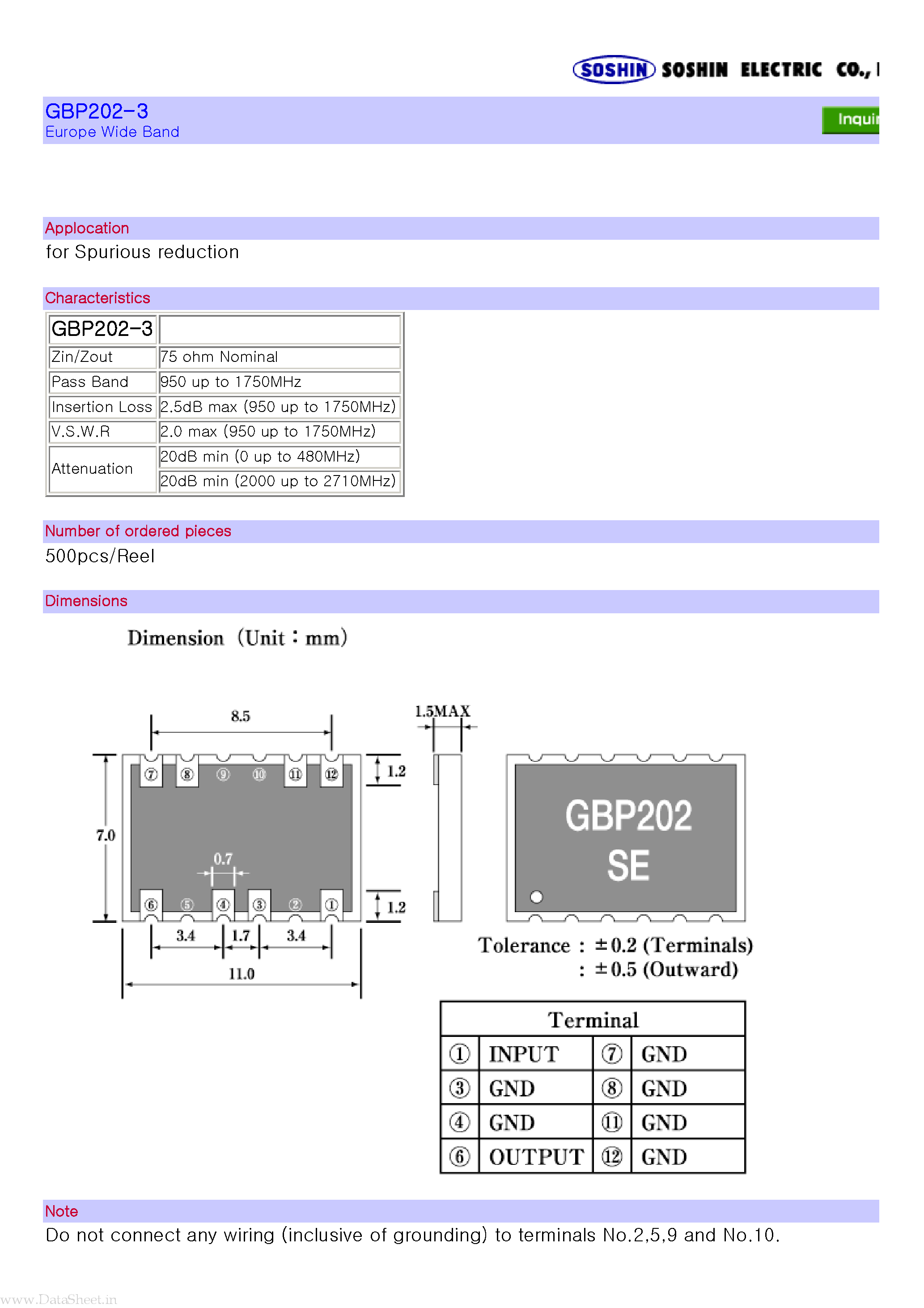 Datasheet GBP202-3 page 1 Datasheet GBP202-3 - Europe Wide Band page 1