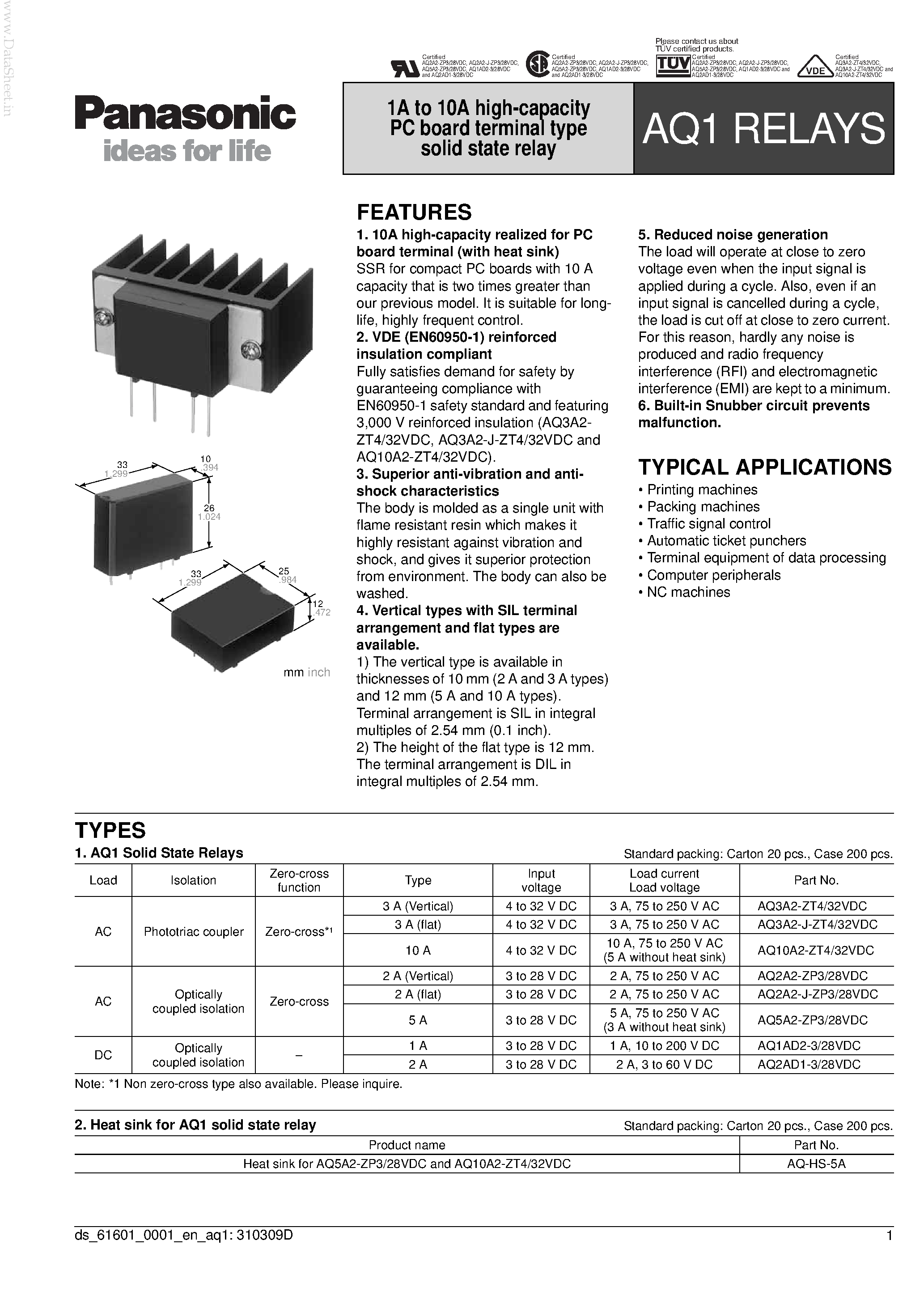 Datasheet AQ2A2-J-ZP3/28VDC page 1 Datasheet AQ2A2-J-ZP3/28VDC - RELAY page 1