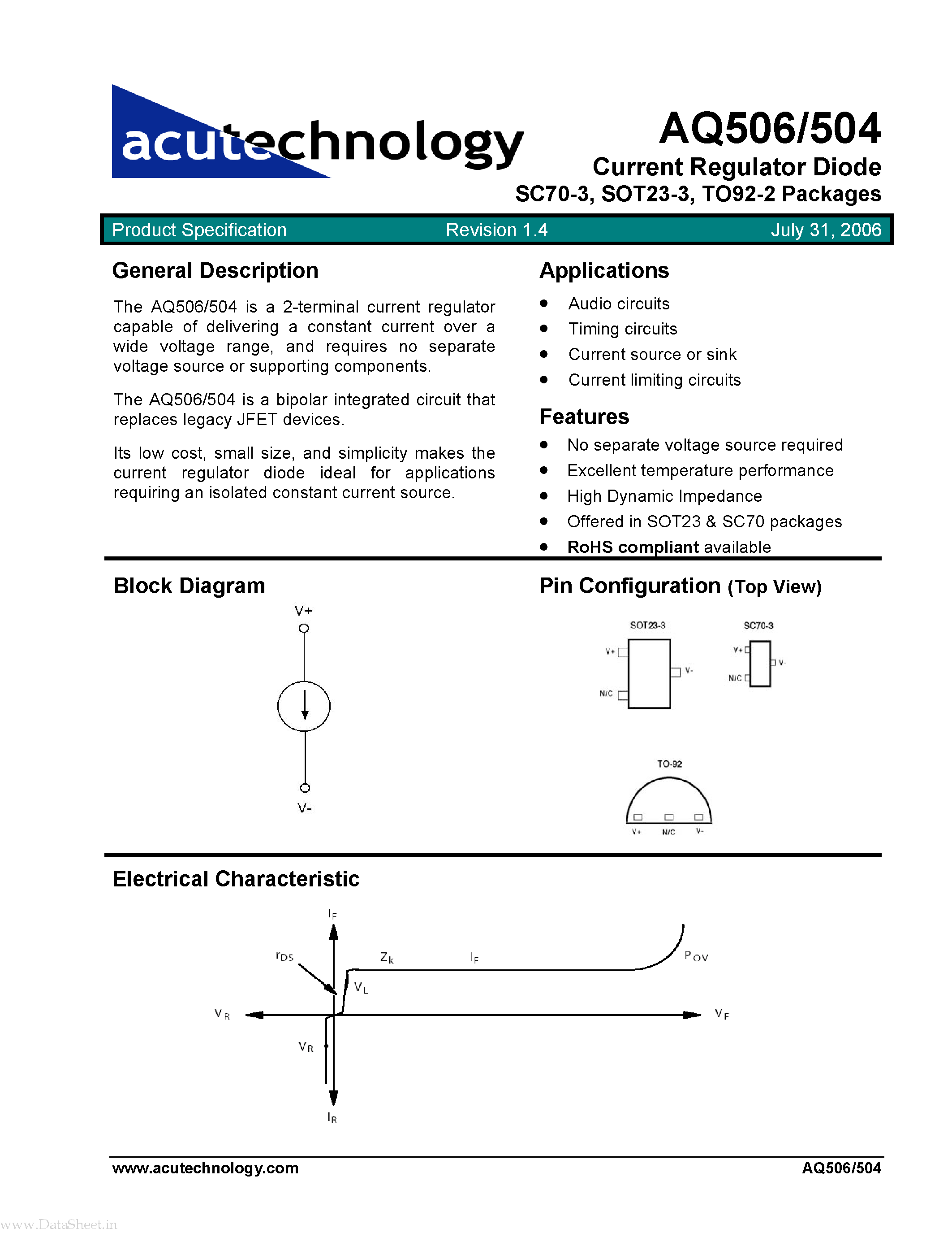 Datasheet AQ504 - (AQ504 / AQ506) Current Regulator Diode page 1