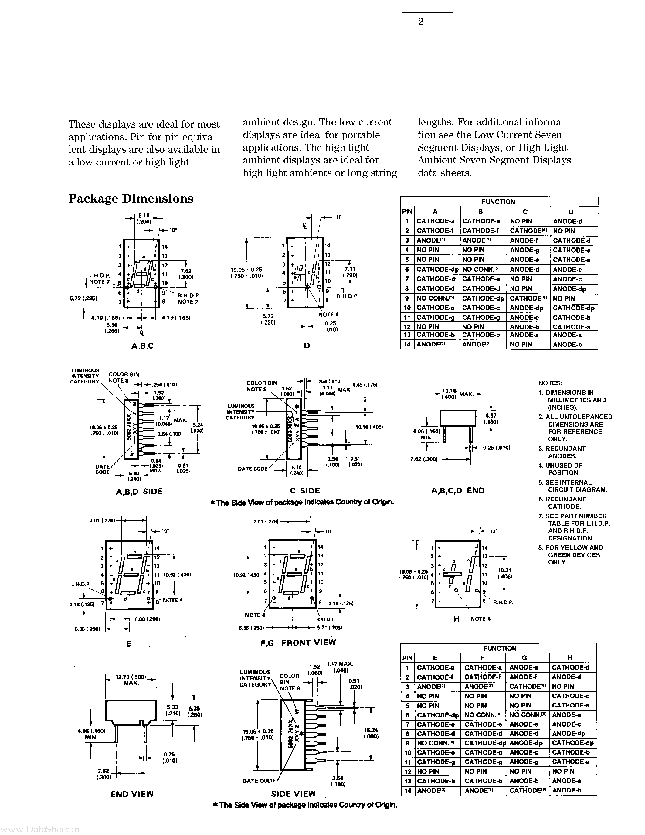Datasheet 5082-761X - 7.6mm (0.3 inch)/10.9mm (0.43 inch) Seven Segment Display page 2
