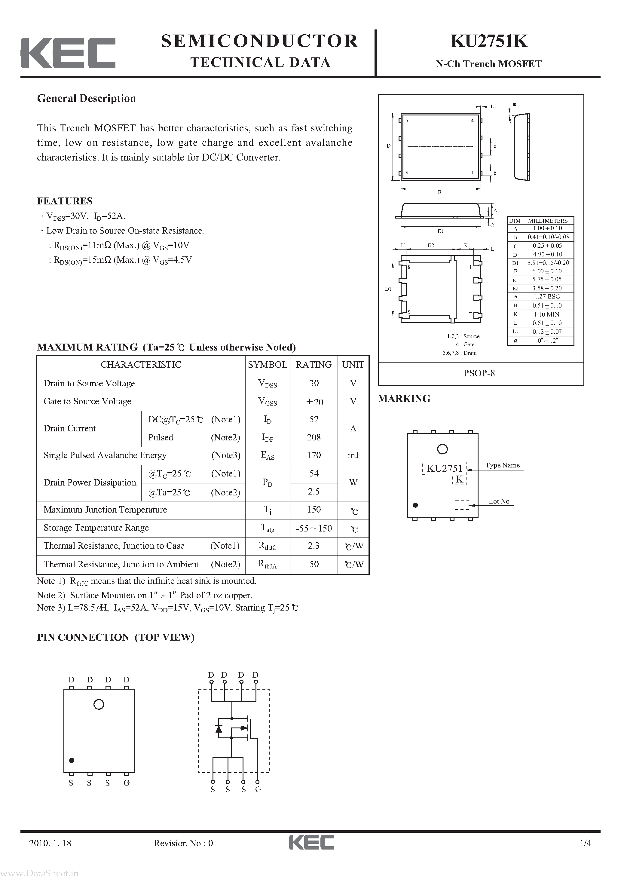Datasheet KU2751K - N-Ch Trench MOSFET page 1