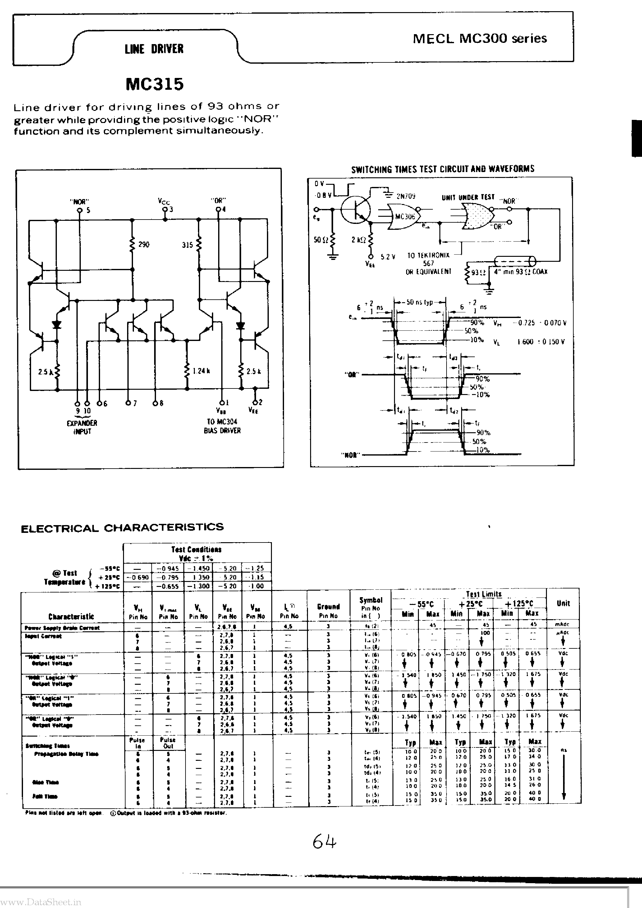 Даташит MC315 - Line Driver страница 1