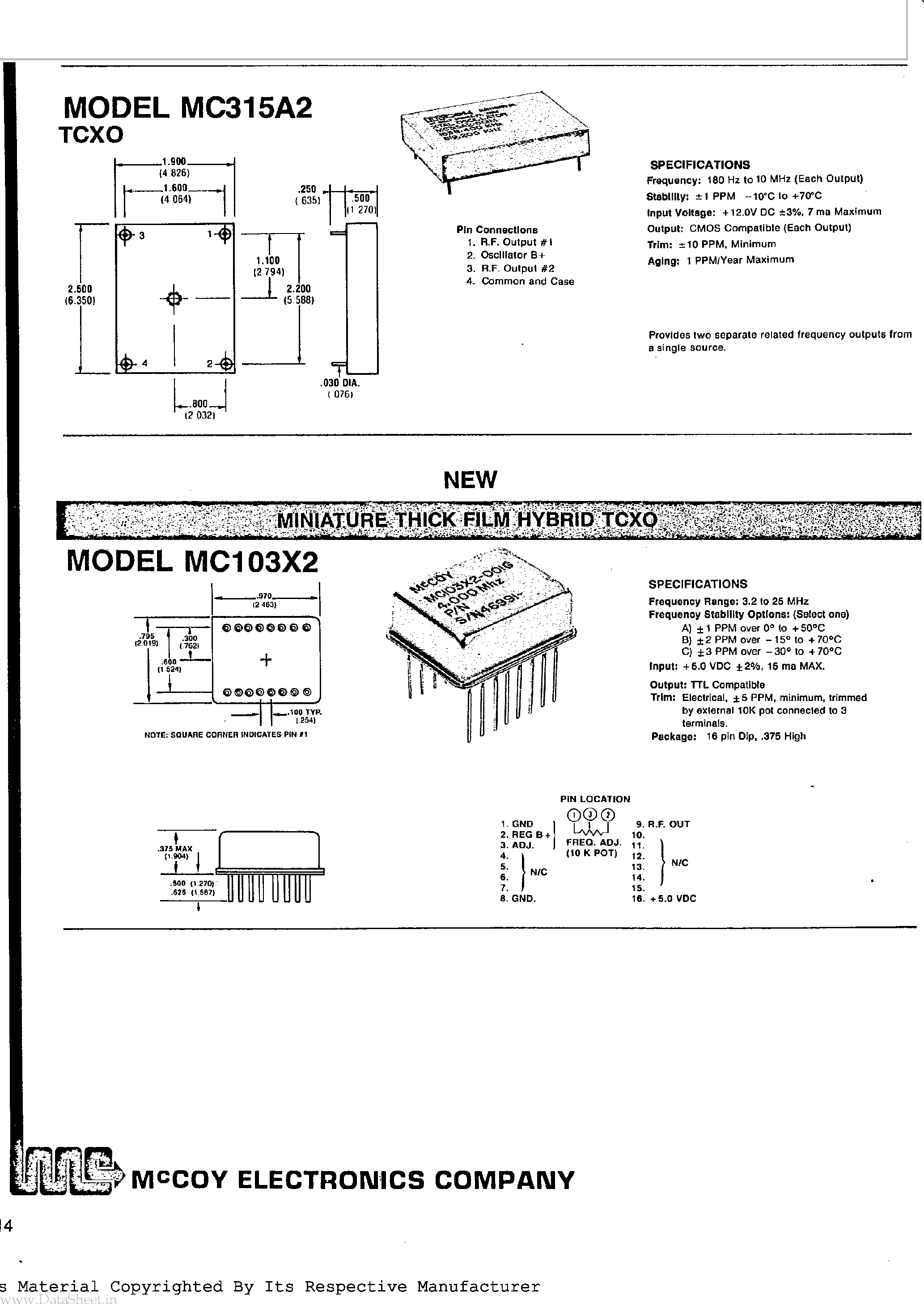 Даташит MC103X2 - TCXO страница 1