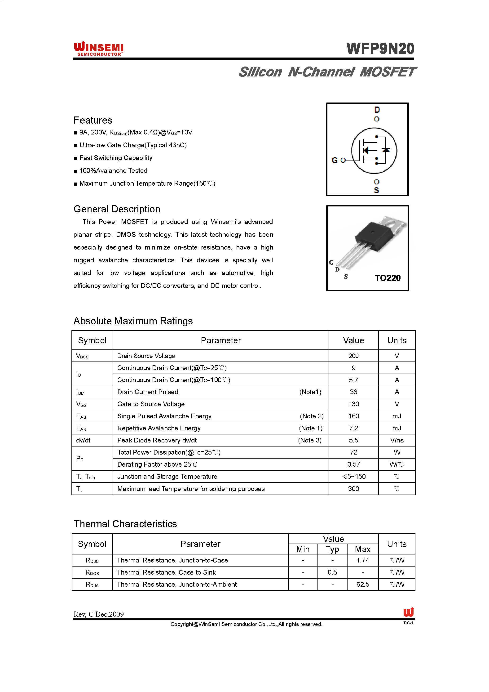 Даташит на микросхему WFP9N20 страница 1 Даташит WFP9N20 - Silicon N-Channel MOSFET страница 1