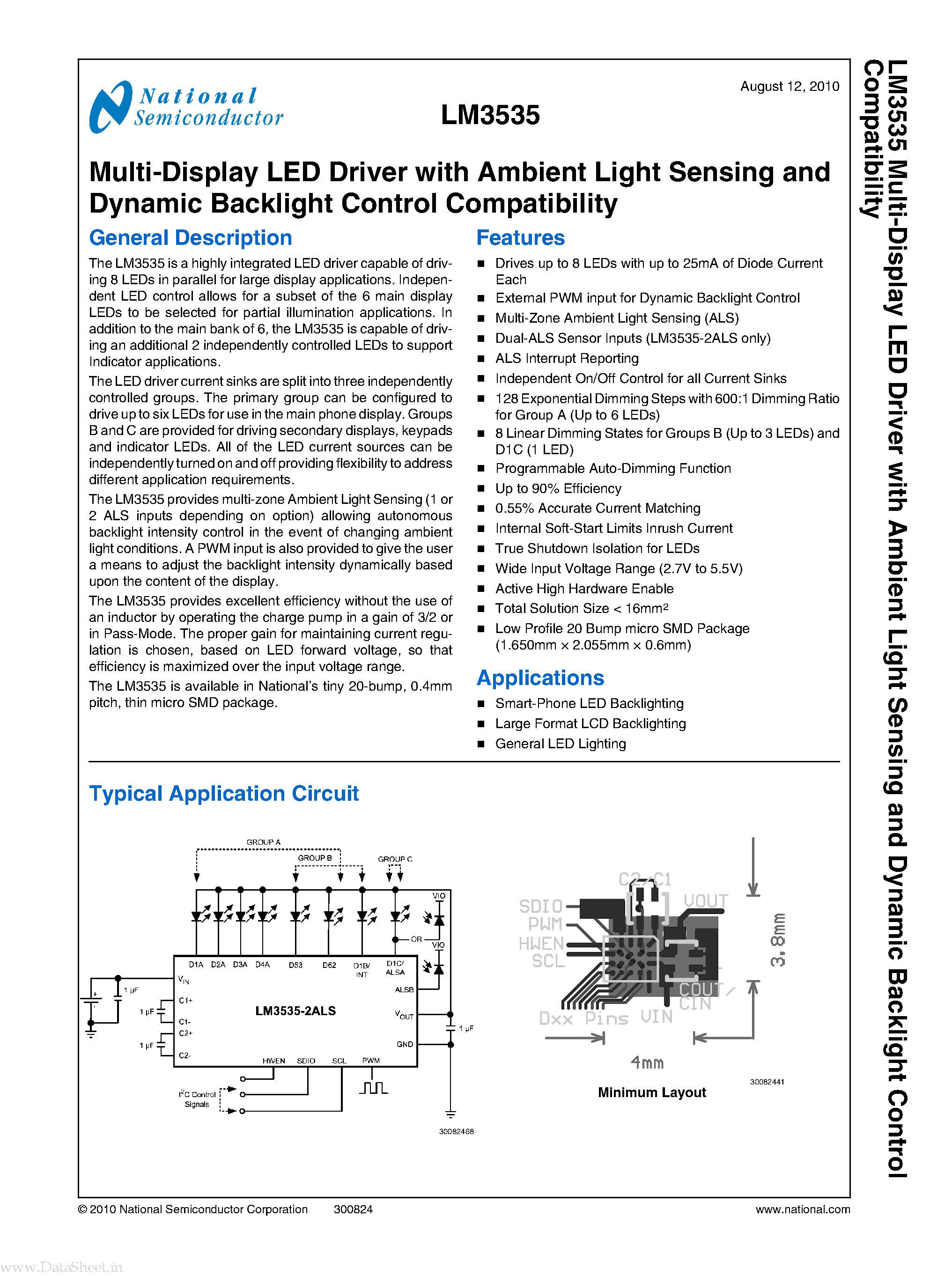 Datasheet LM3535 - Multi-Display LED Driver page 1