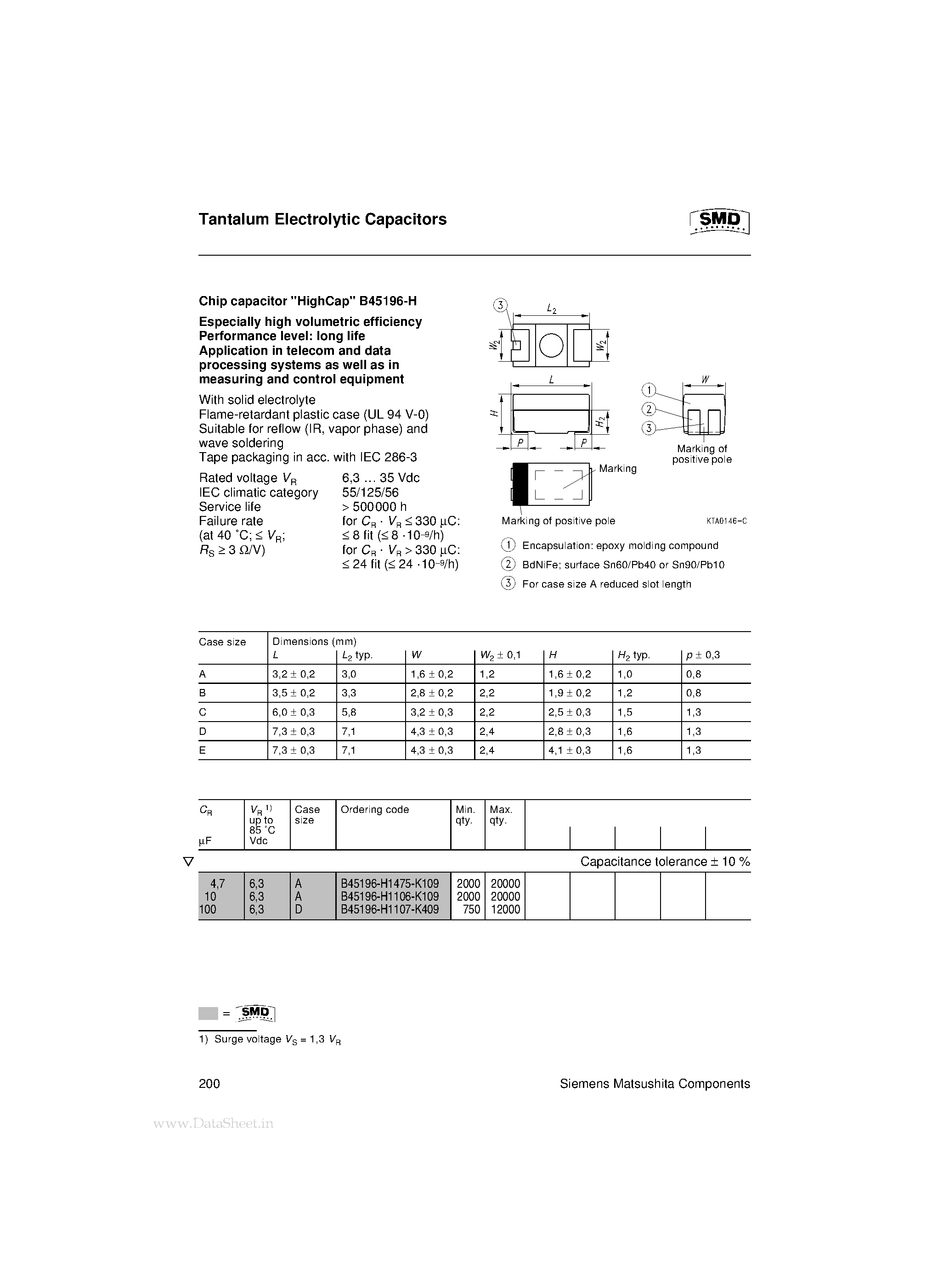 Datasheet B45196-H1106-K109 - Tantalum Electrolytic Capacitors page 1