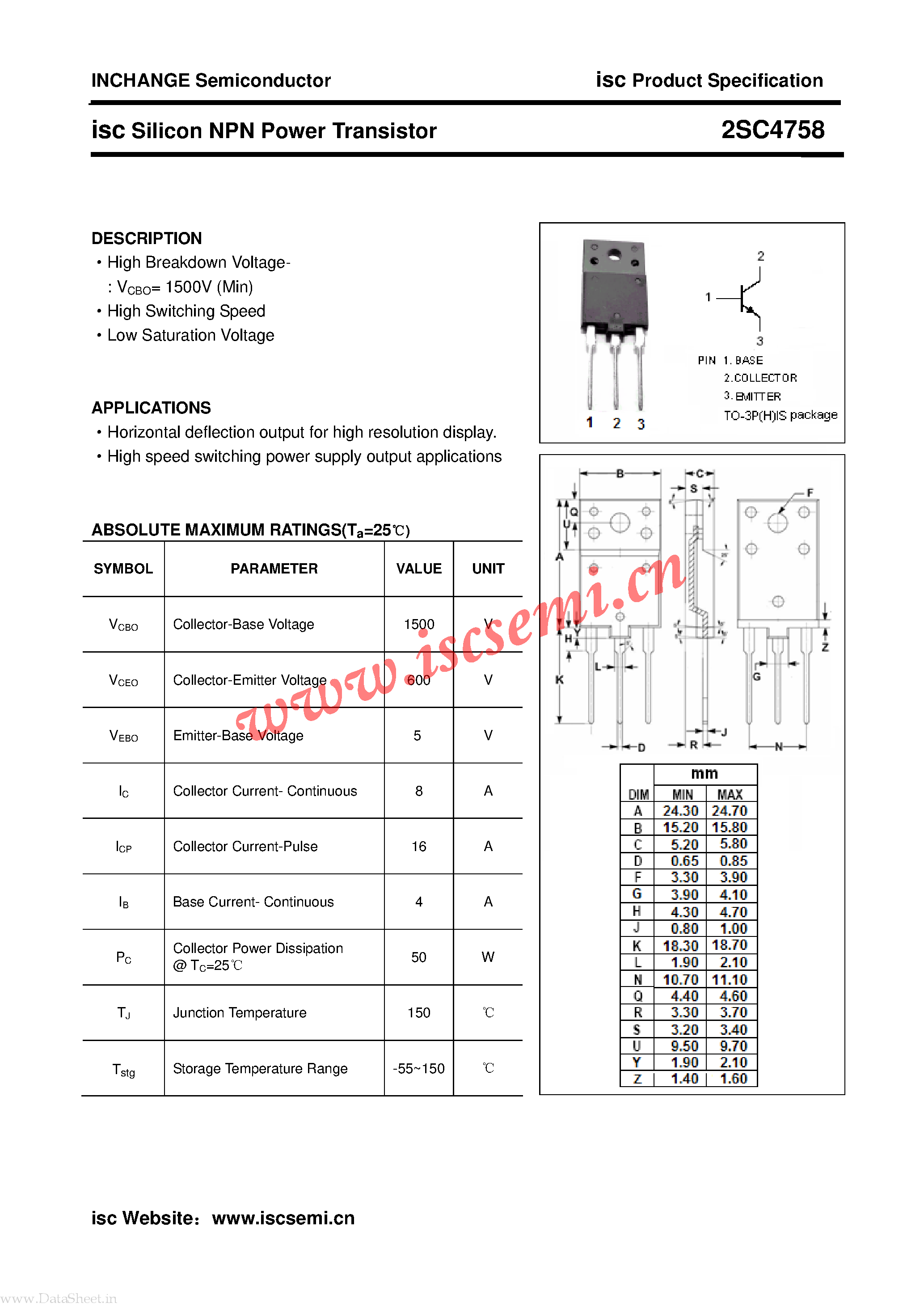 Datasheet C4758 - Search -----> 2SC4758 page 1