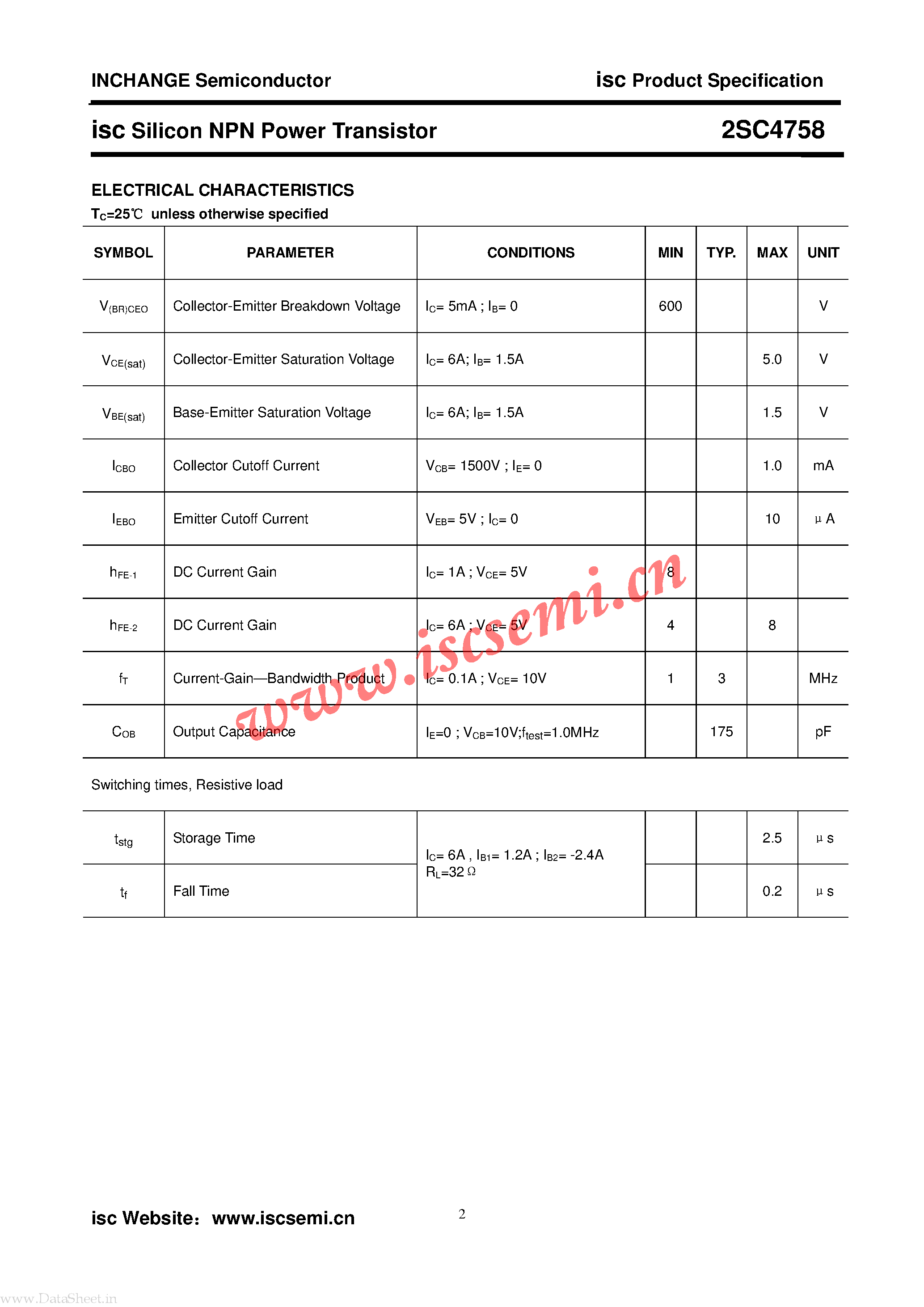 Datasheet C4758 - Search -----> 2SC4758 page 2