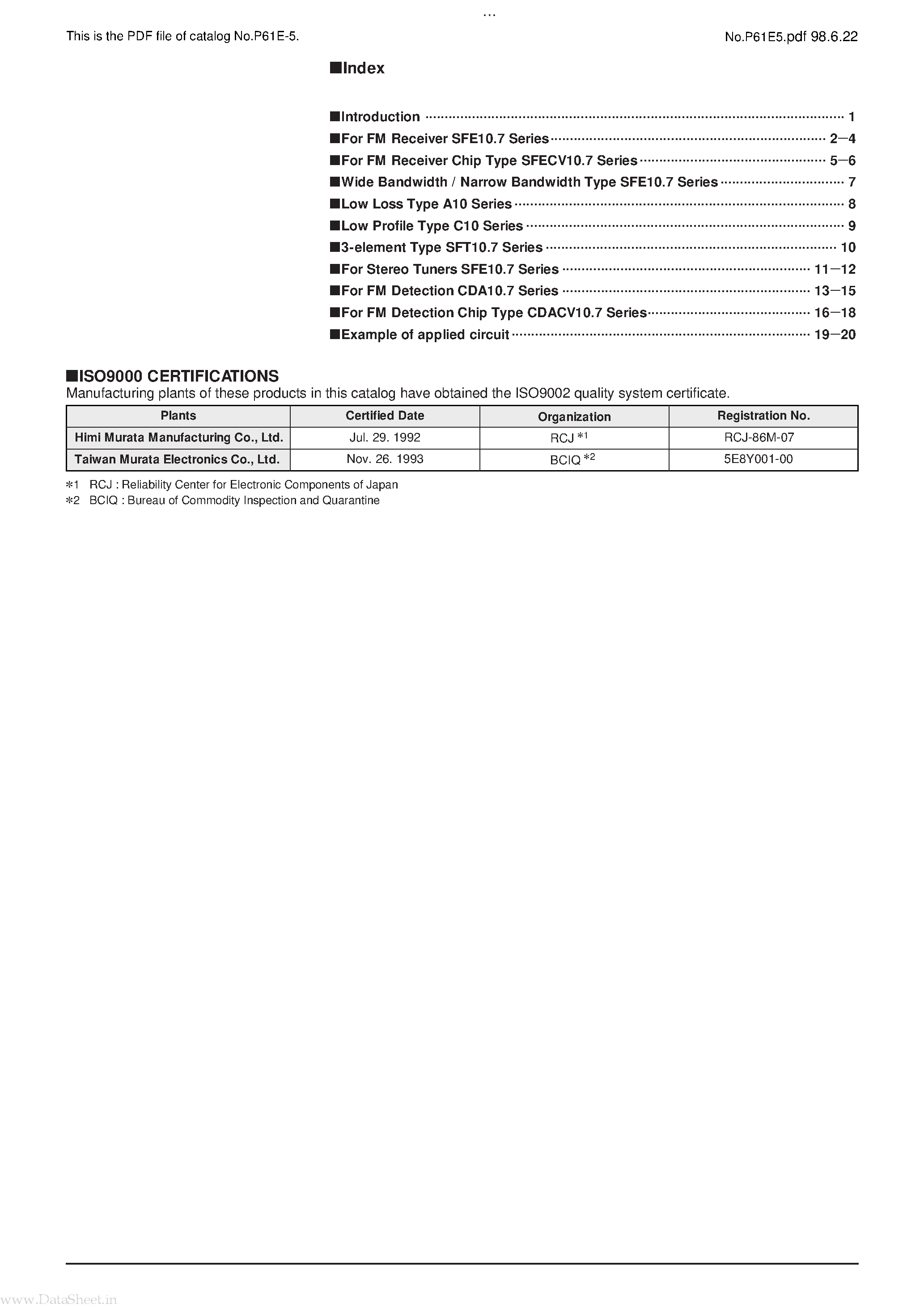 Datasheet SFE10.7 - CERAMIC FILTER page 2