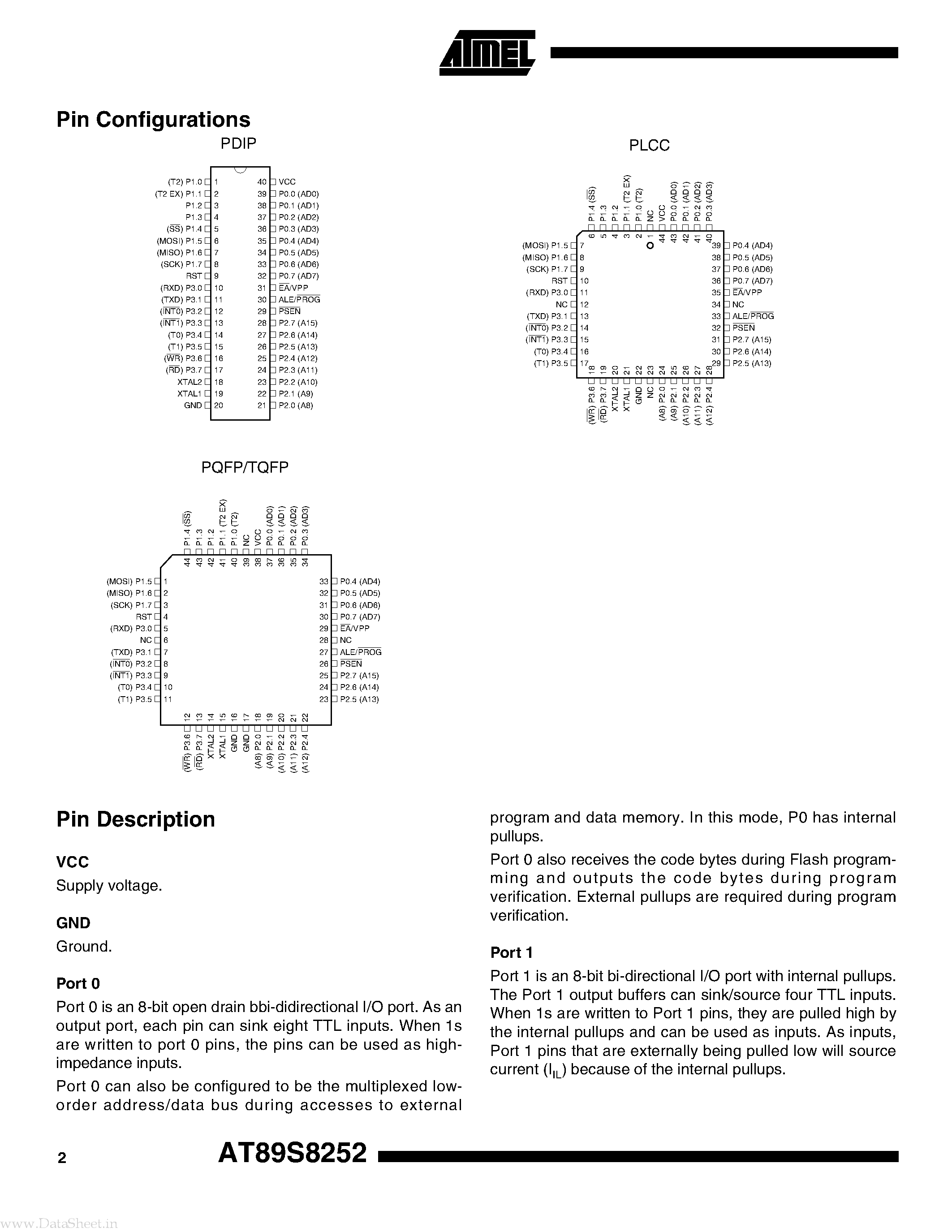Datasheet AT8958252 page 2 Datasheet AT8958252 - 8-bit Microcontroller page 2