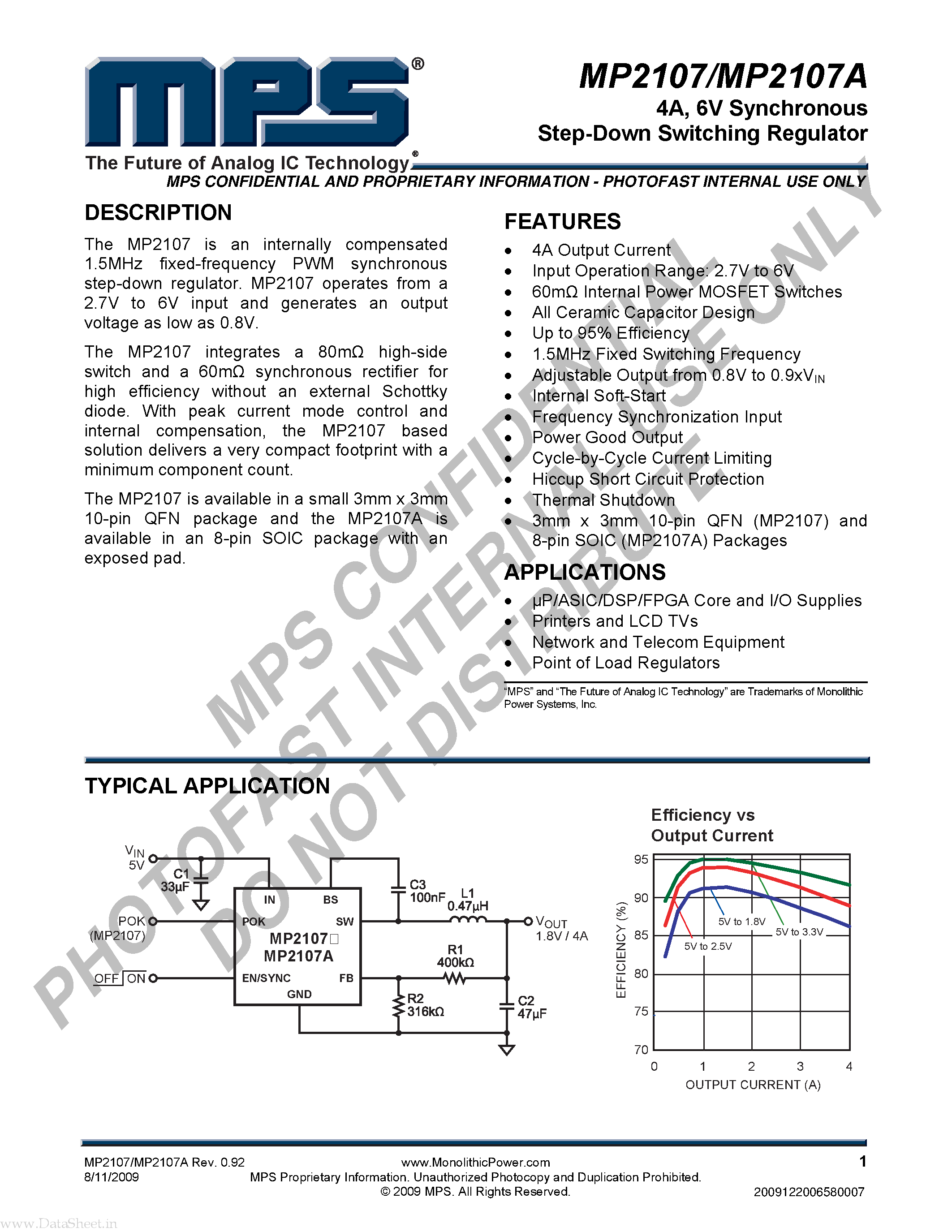 Datasheet MP2107 - 6V Synchronous Step-Down Switching Regulator page 1