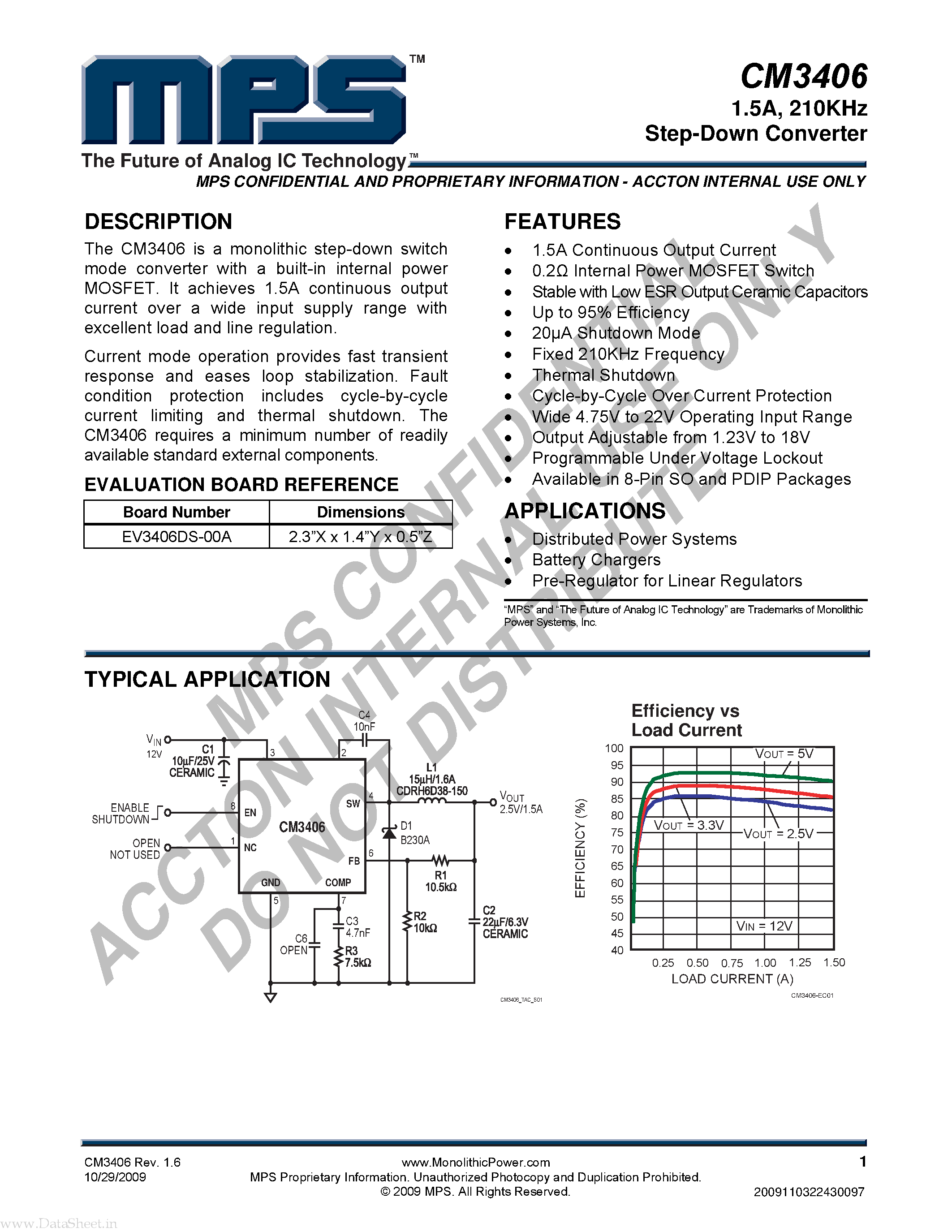 Даташит на микросхему CM3406 страница 1 Даташит CM3406 - 200KHz Step-Down Converter страница 1