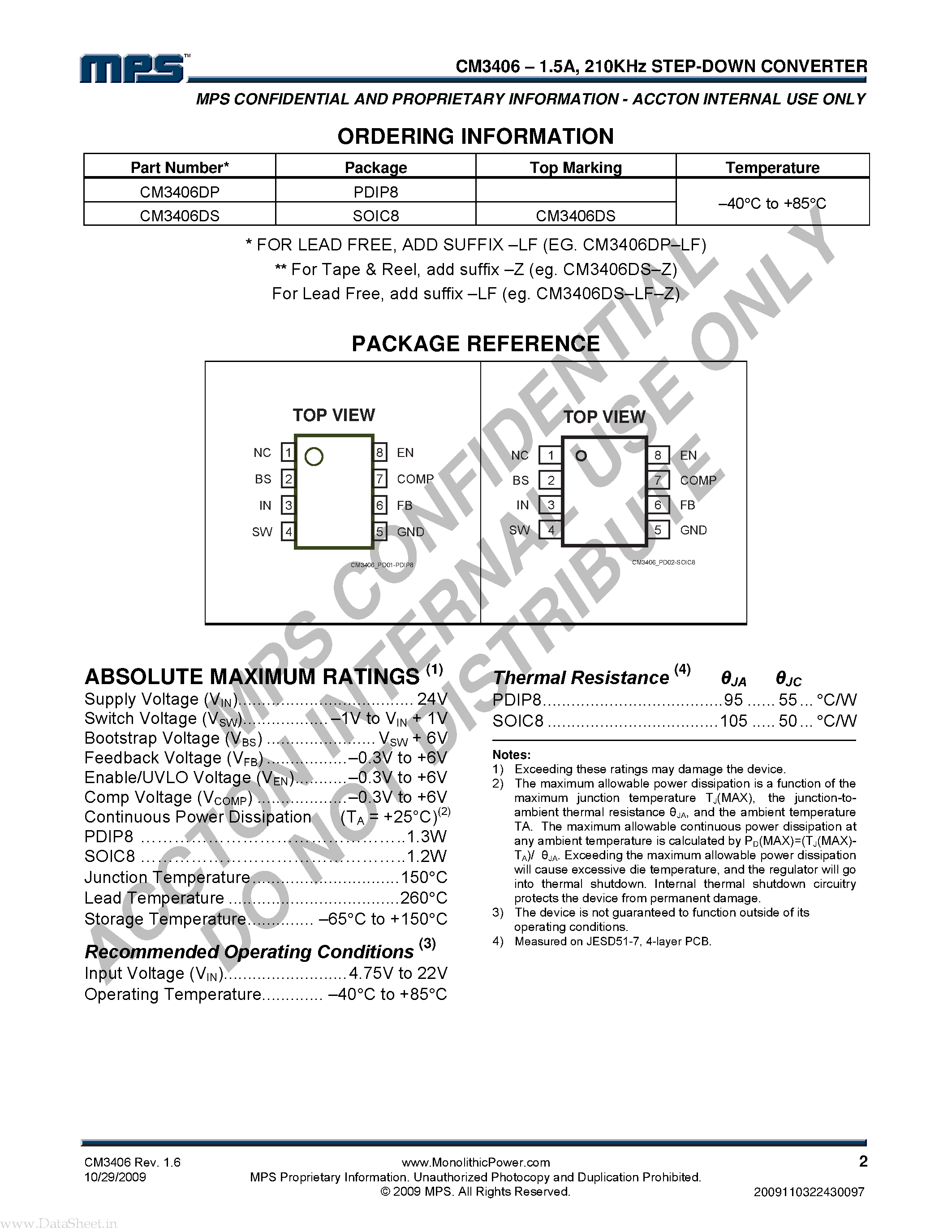Даташит на микросхему CM3406 страница 2 Даташит CM3406 - 200KHz Step-Down Converter страница 2