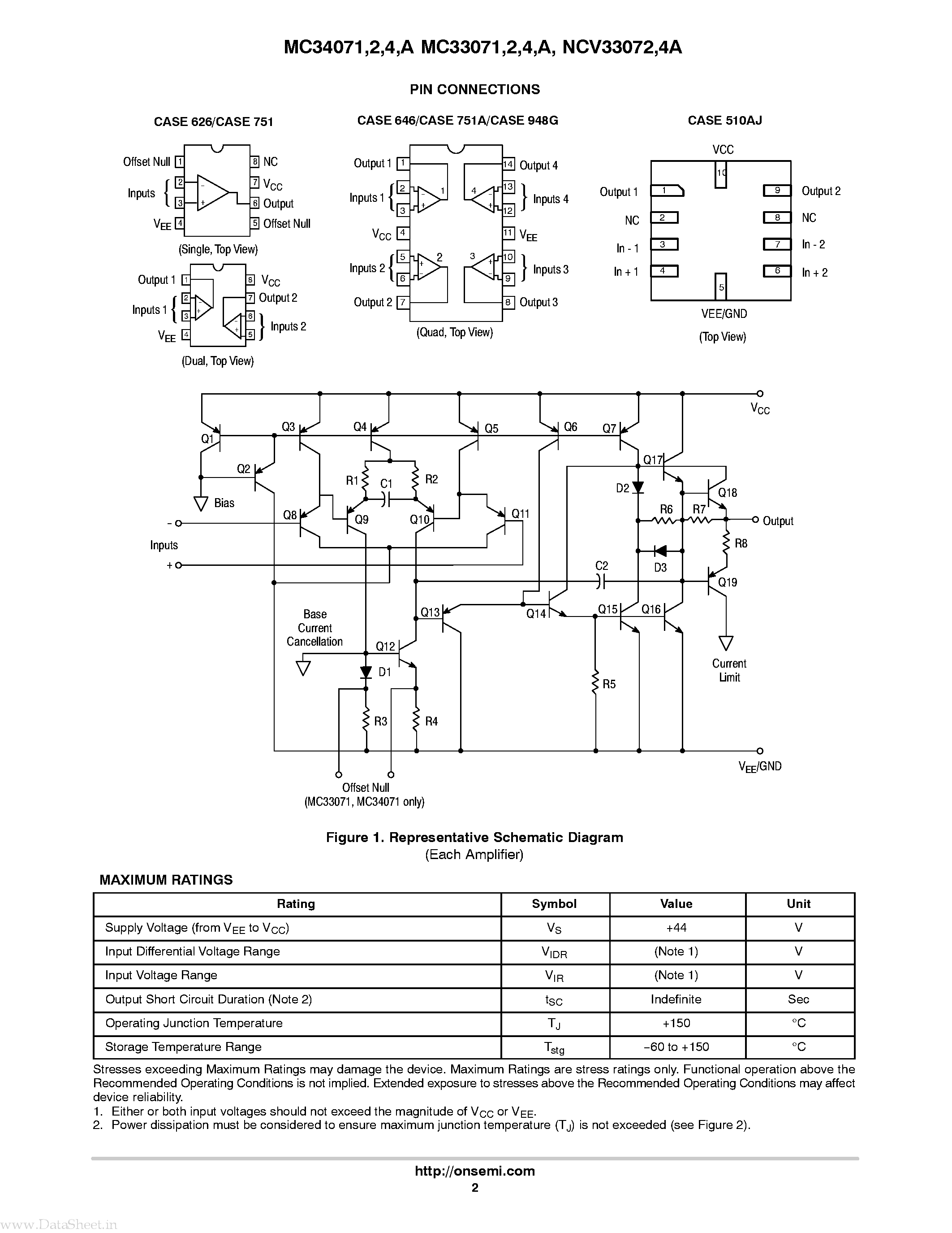 Datasheet NCV3304A - (NCV3304A / NCV33072A) Single Supply 3.0V to 44V Operational Amplifiers page 2