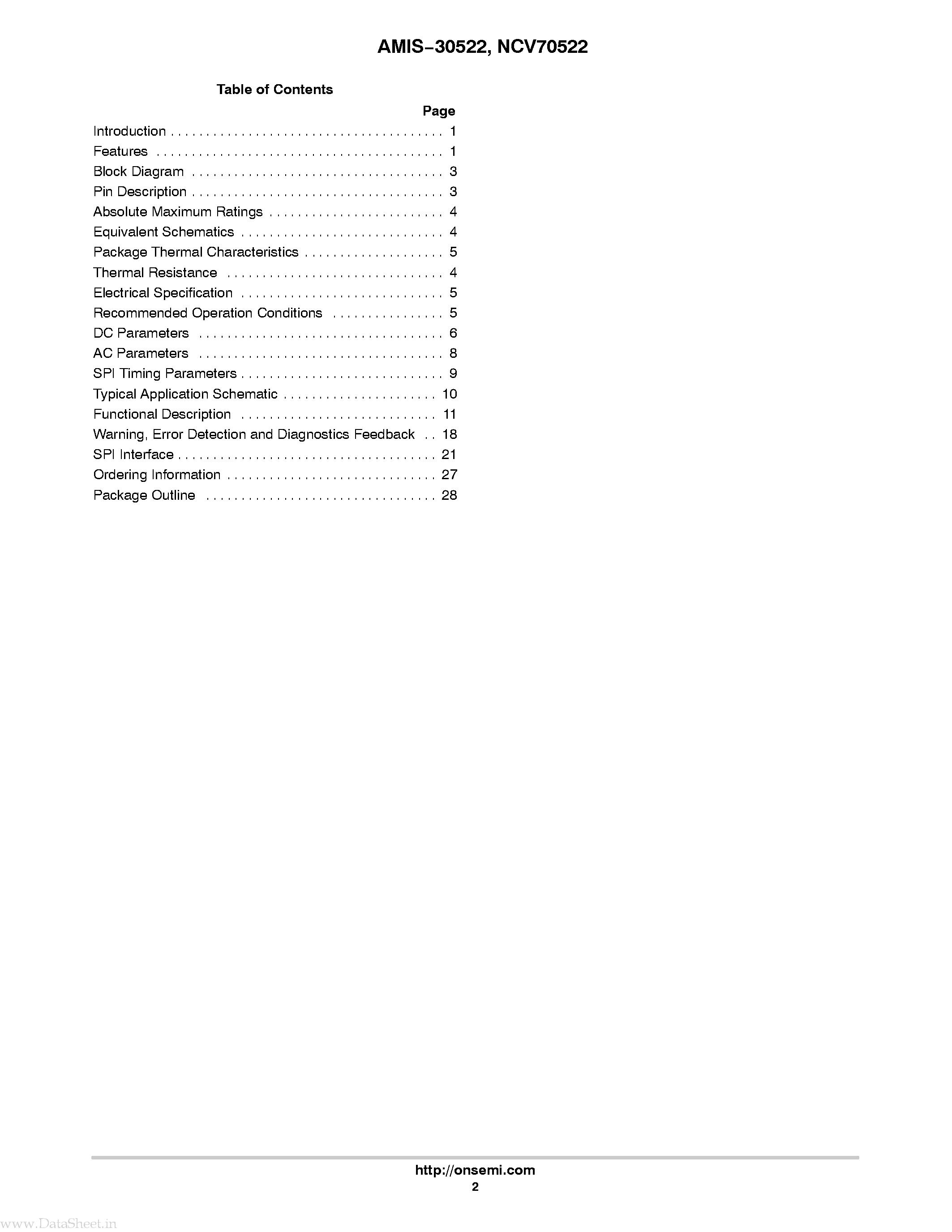 Даташит NCV70522 - Micro-Stepping Motor Driver страница 2
