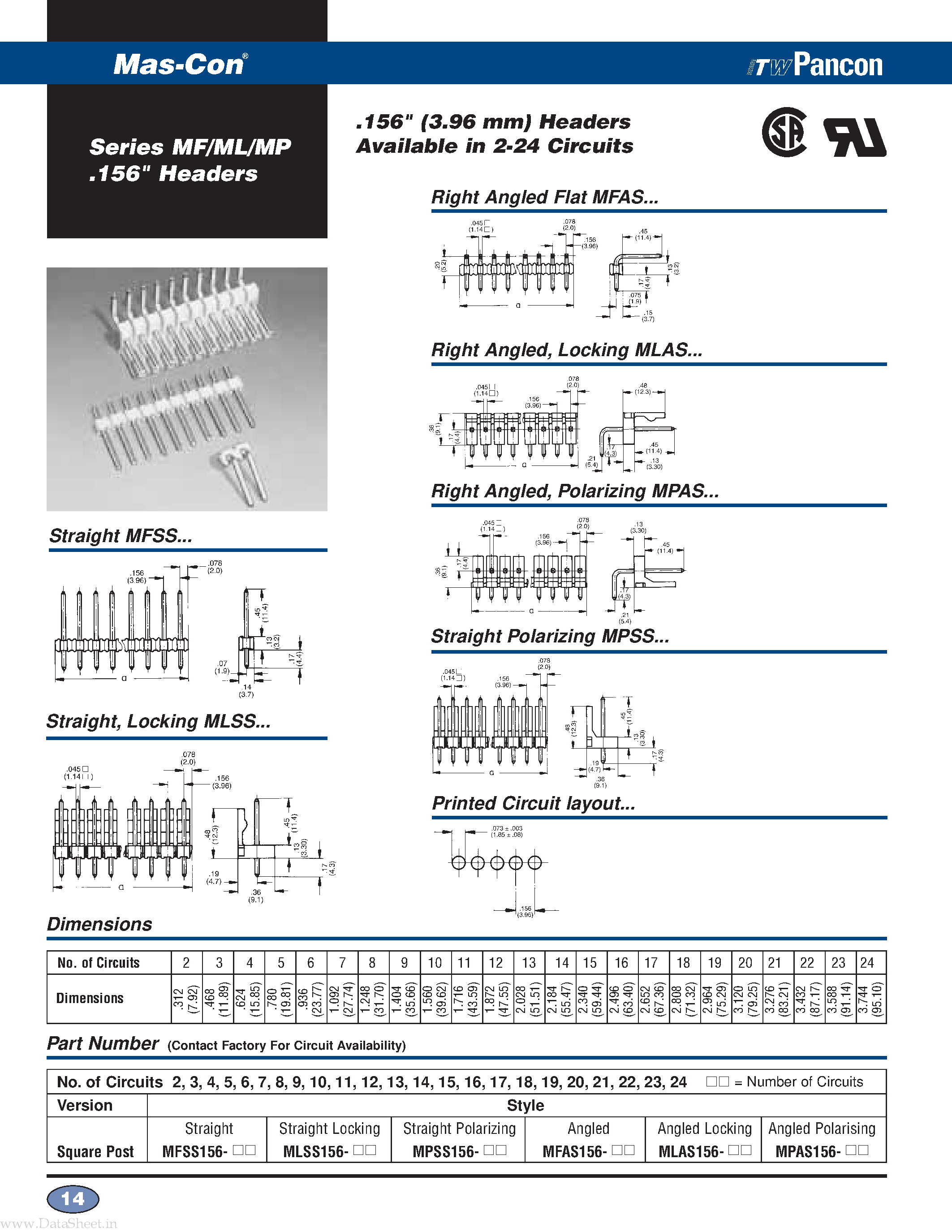 Datasheet MLSS156-xx - 3.96 mm Headers page 1