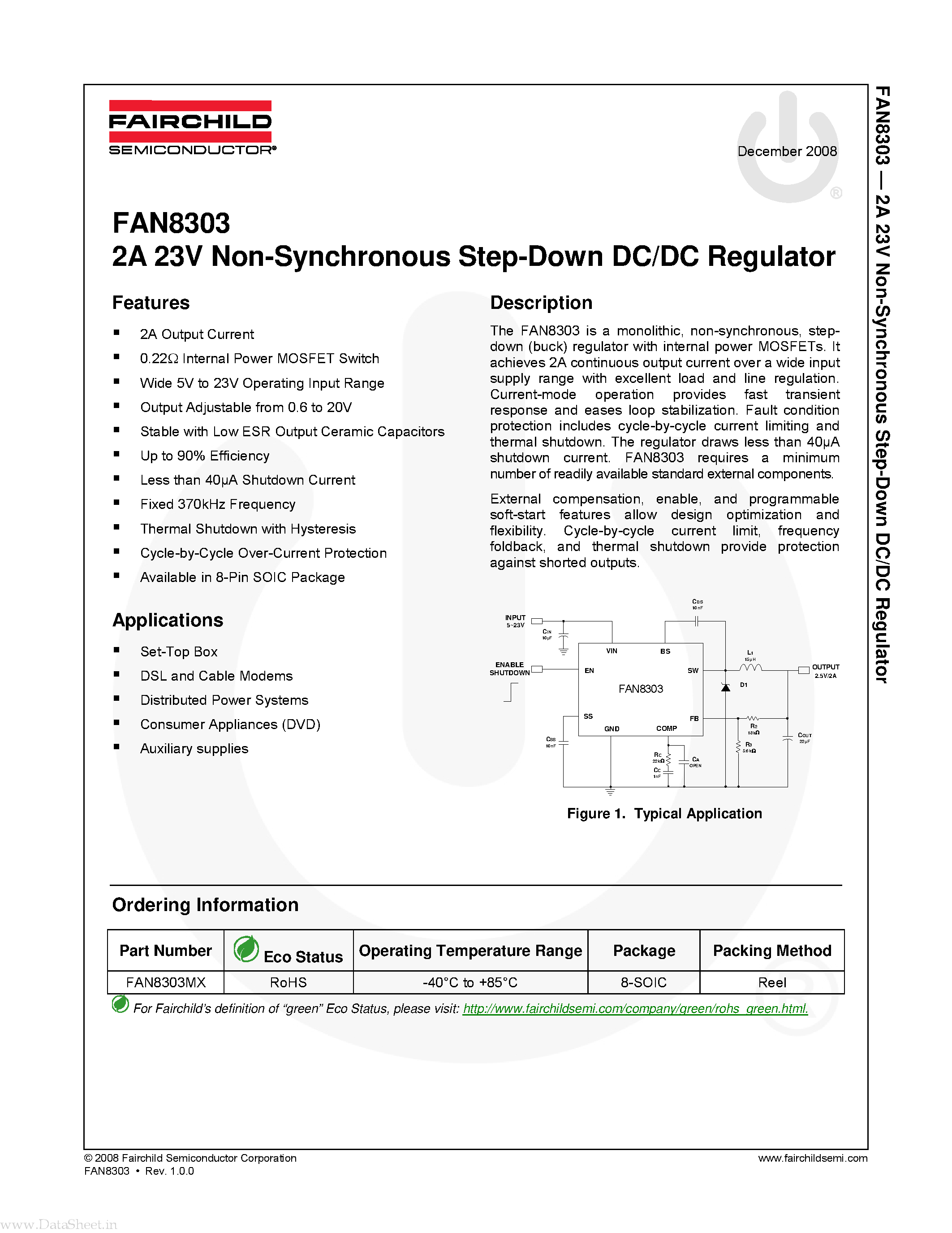 Datasheet FAN8303 - Non-Synchronous Step-Down DC/DC Regulator page 1