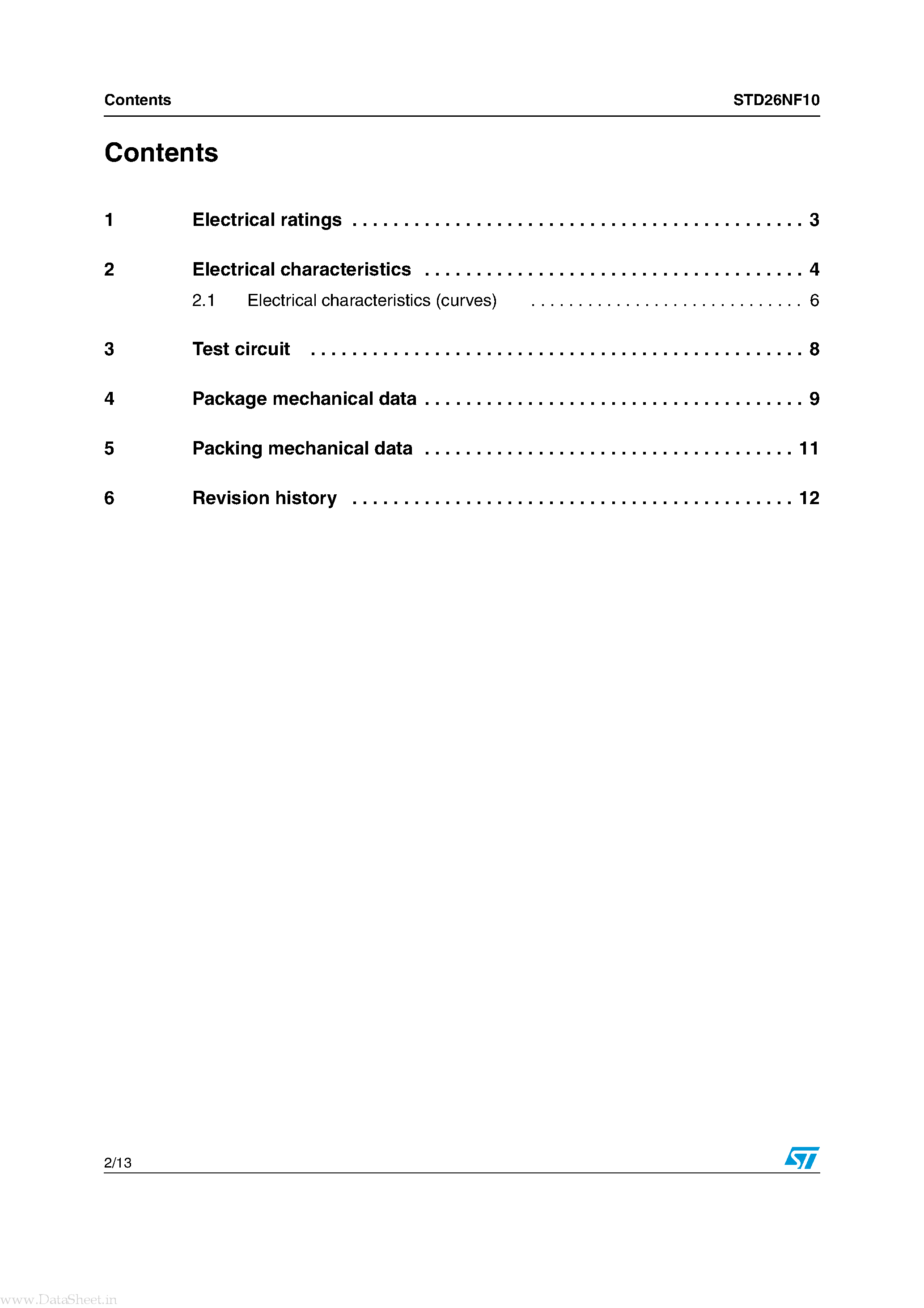 Datasheet STD26NF10 page 2 Datasheet STD26NF10 - N-channel Power MOSFET page 2