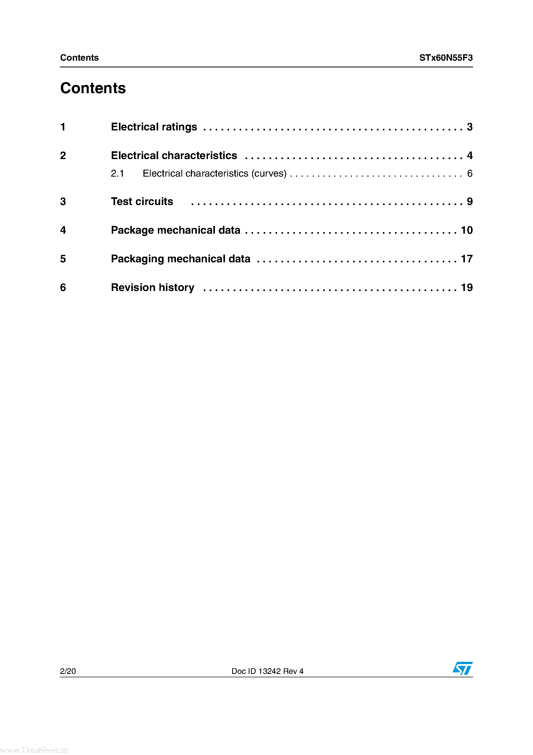 Даташит STU60N55F3 - N-channel Power MOSFET страница 2