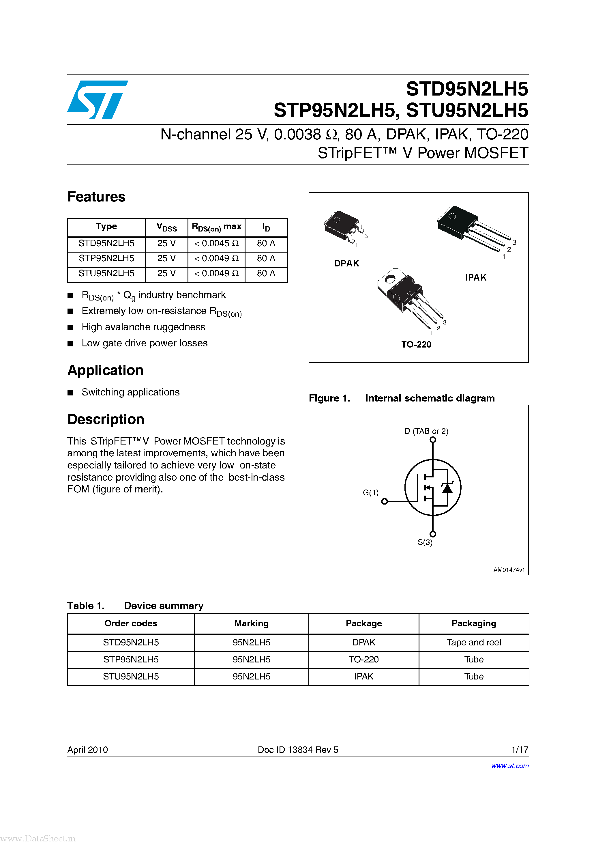 Даташит на микросхему STU95N2LH5 страница 1 Даташит STU95N2LH5 - N-channel Power MOSFET страница 1