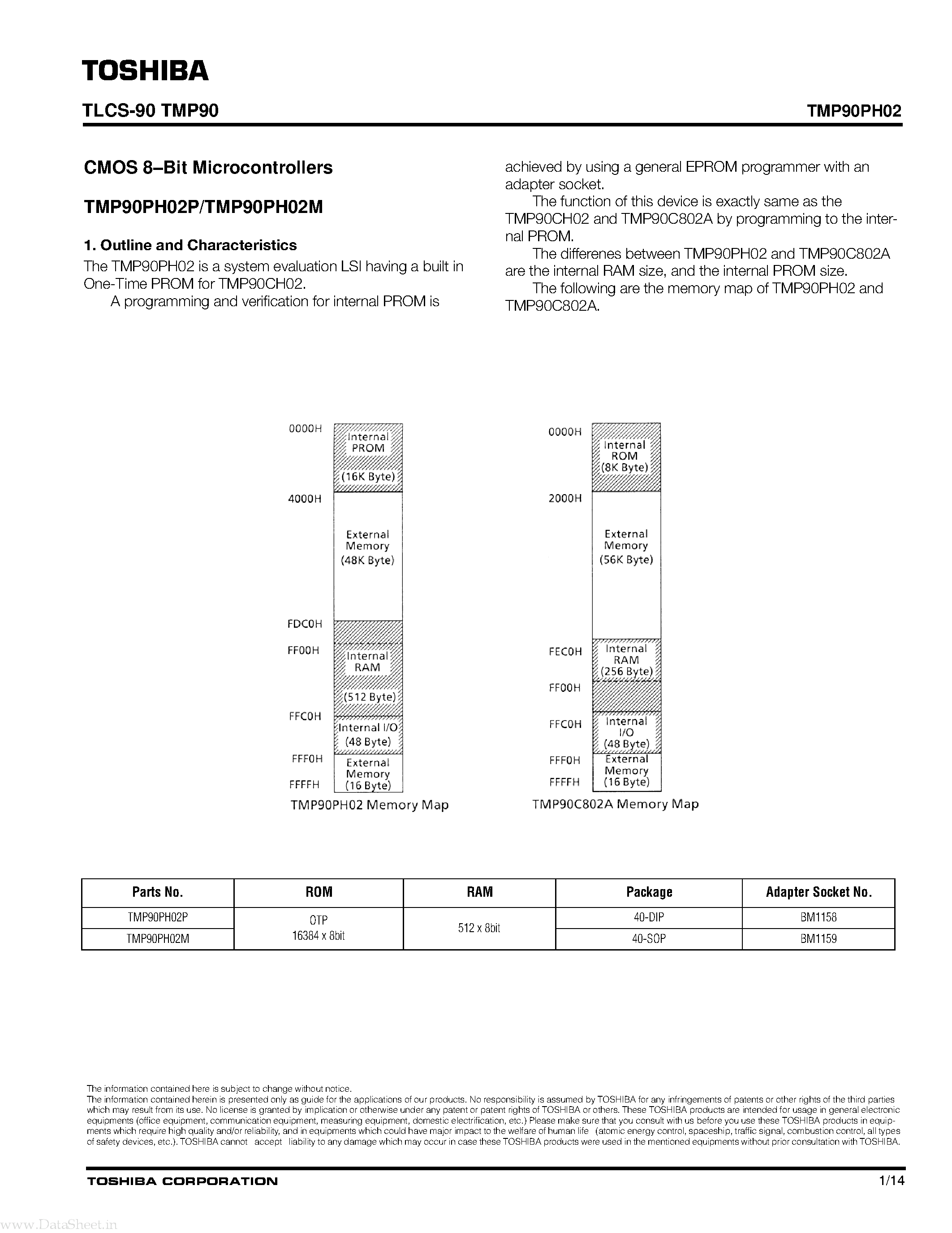 Datasheet TMP90PH02 - CMOS 8-bit Microcontrollers page 1