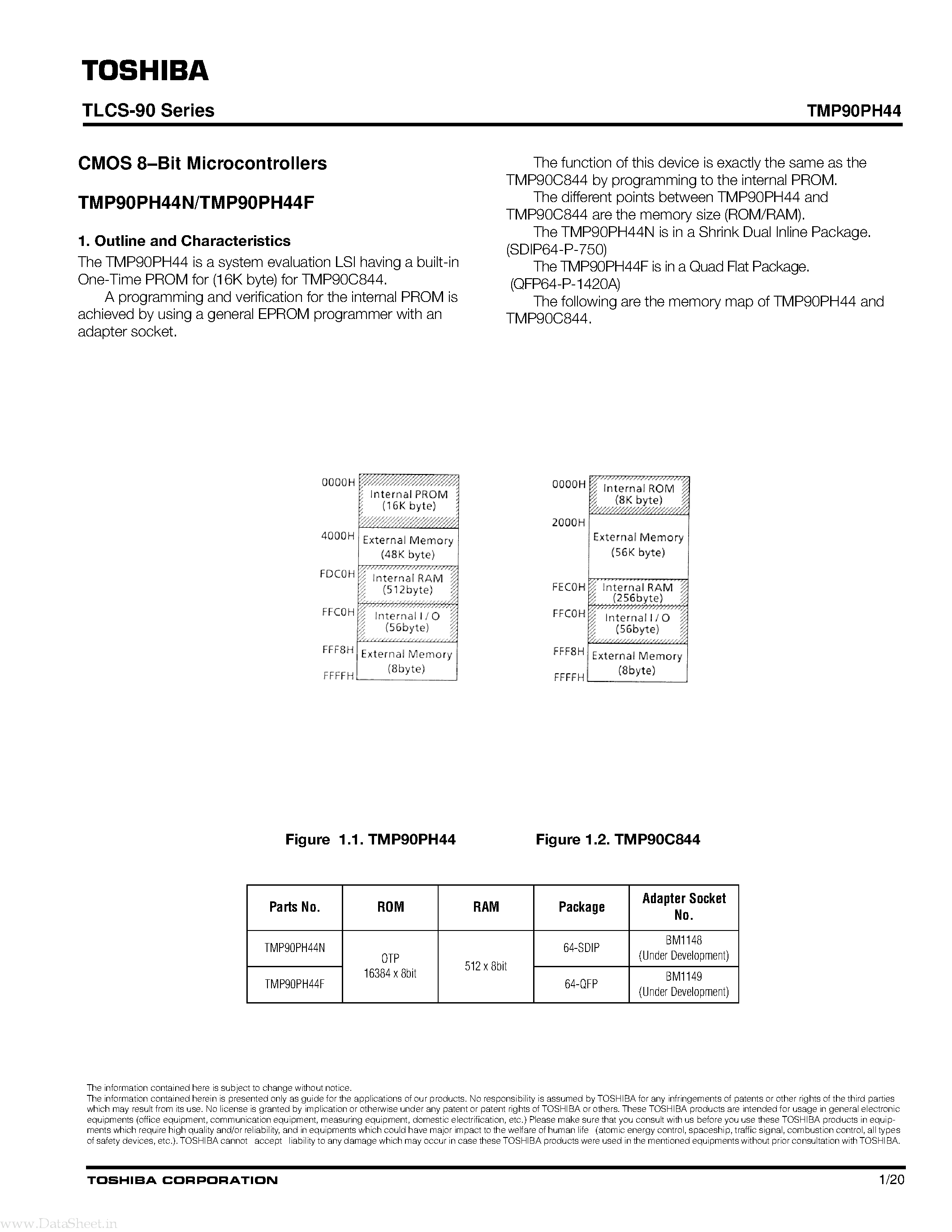Datasheet TMP90PH44 - CMOS 8-bit Microcontrollers page 1
