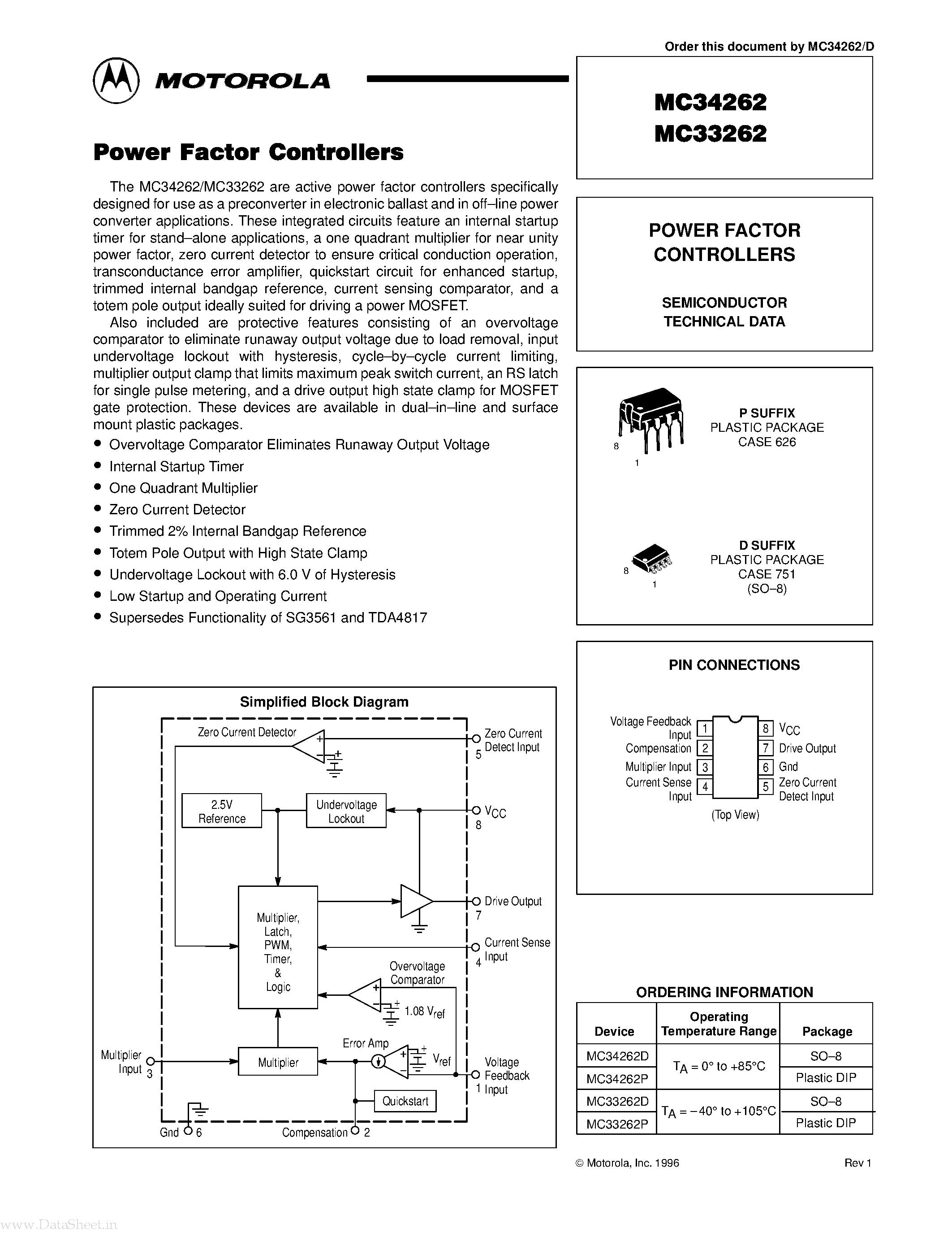 Даташит на микросхему 34262P страница 1 Даташит 34262P - Search -----> MC34262 страница 1