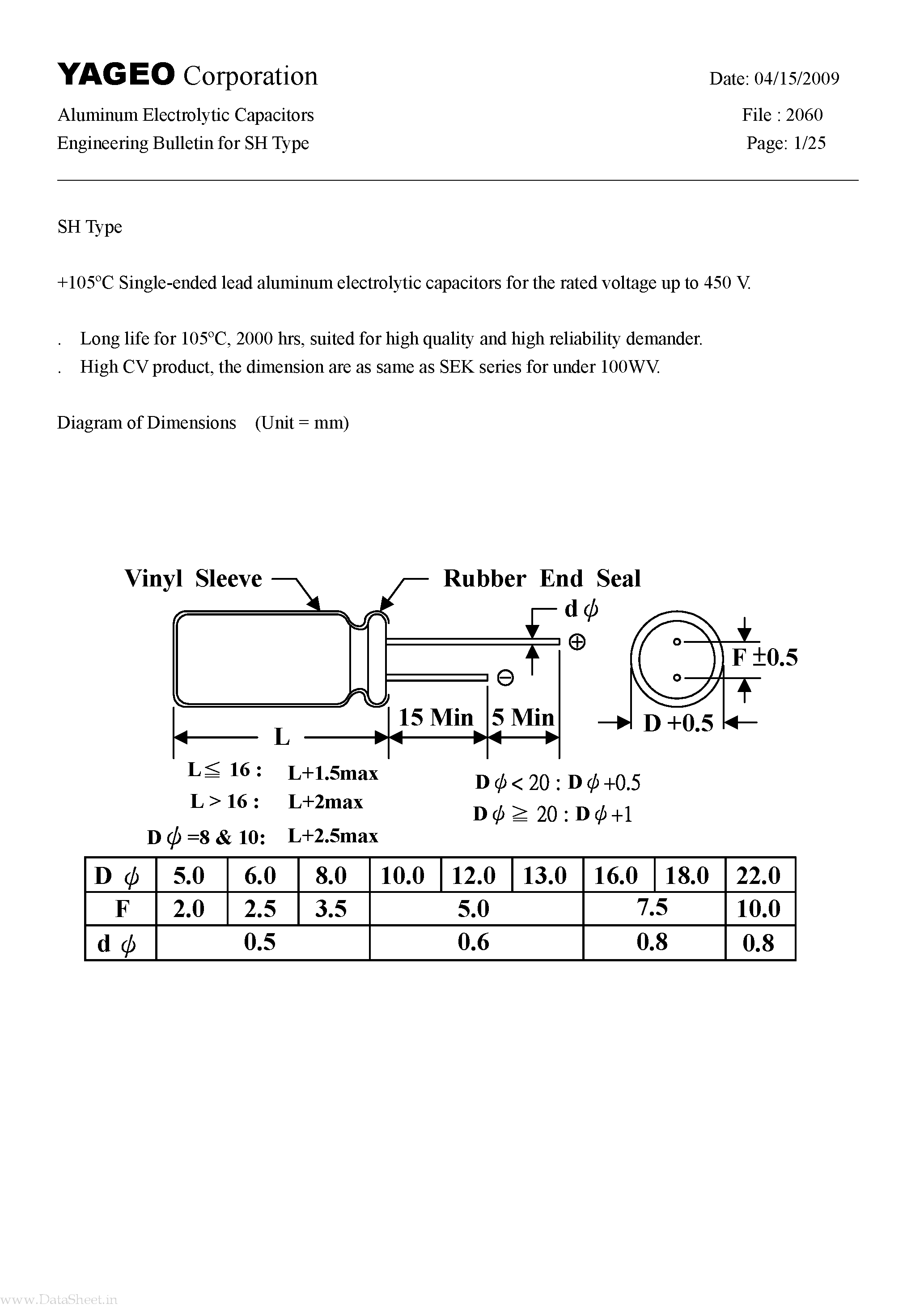 Datasheet SH006Mxxxxxxx-xxxx - Aluminum Electrolytic Capacitors page 1