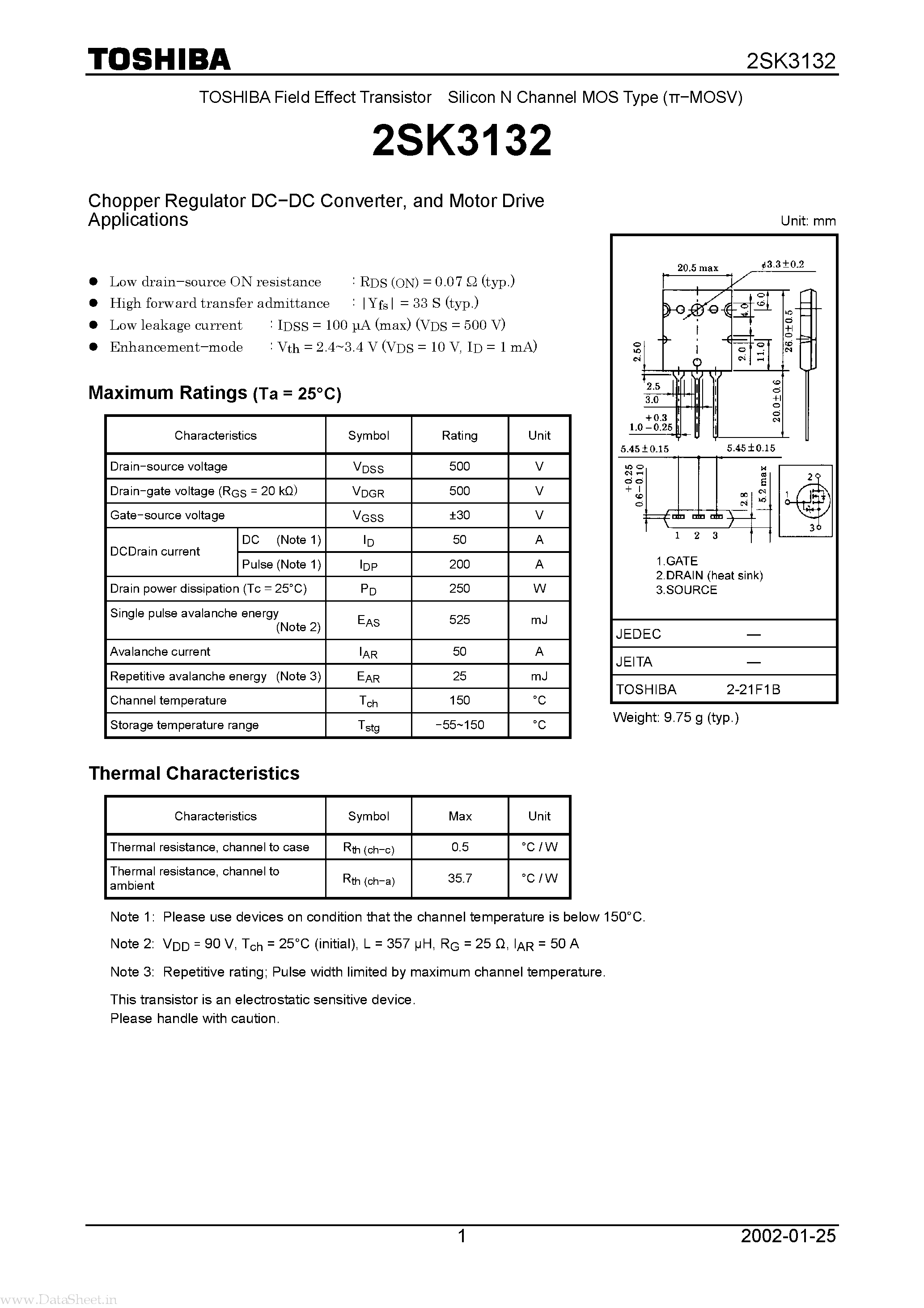 Даташит 2SK3132 - Chopper Regulator DC-DC Converter страница 1