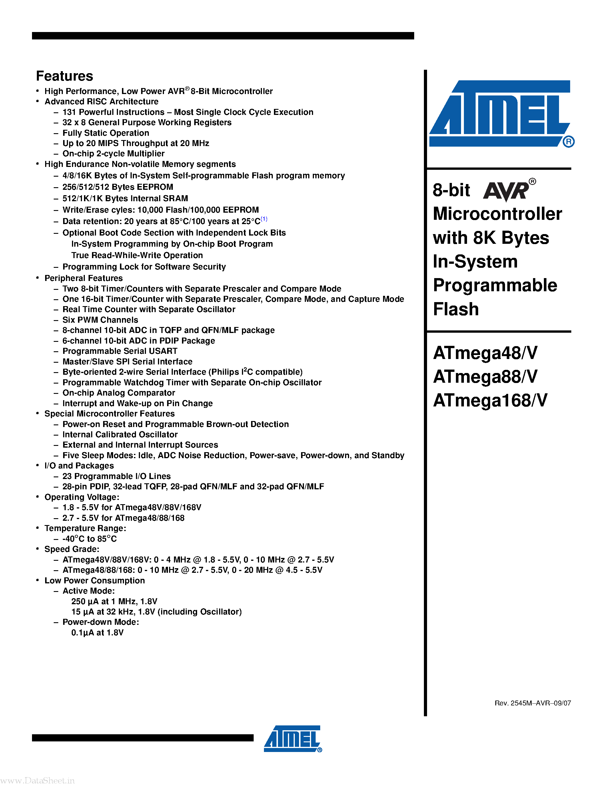 Datasheet 48-20PU - 8-bit Microcontroller page 1