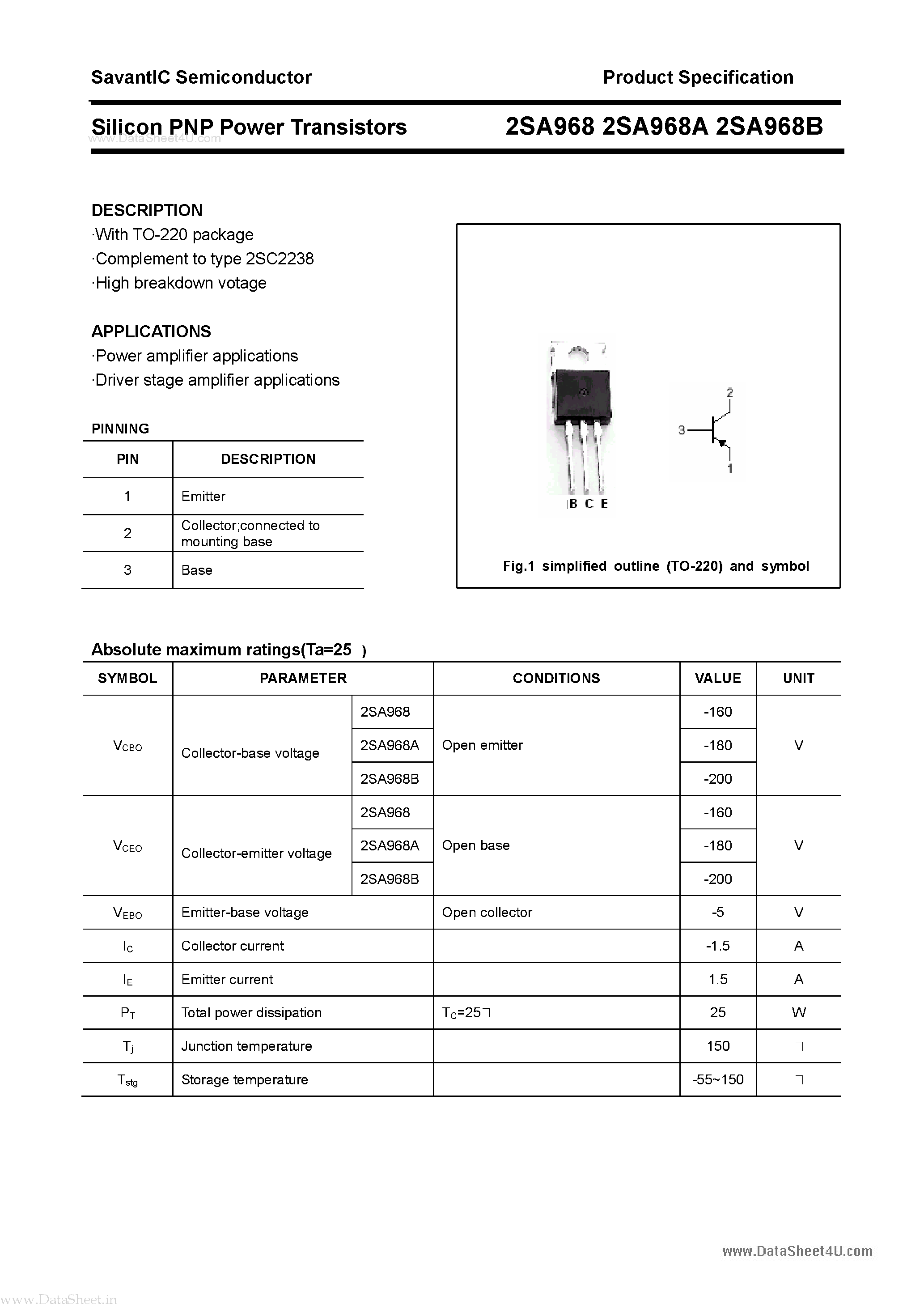Даташит на микросхему A968 страница 1 Даташит A968 - Search -----> 2SA968 страница 1