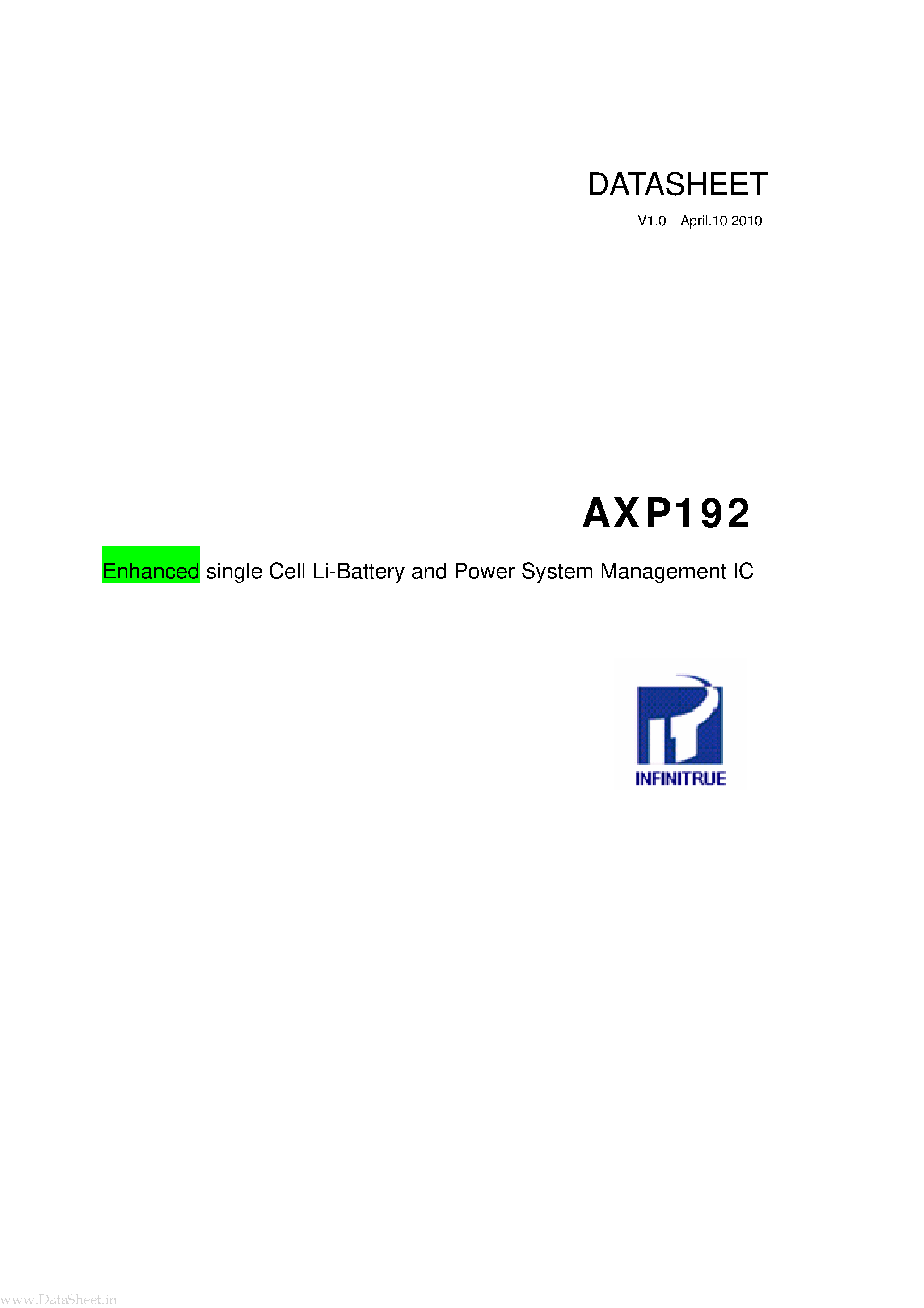 Datasheet AXP192 - Enhanced single Cell Li-Battery and Power System Management IC page 1