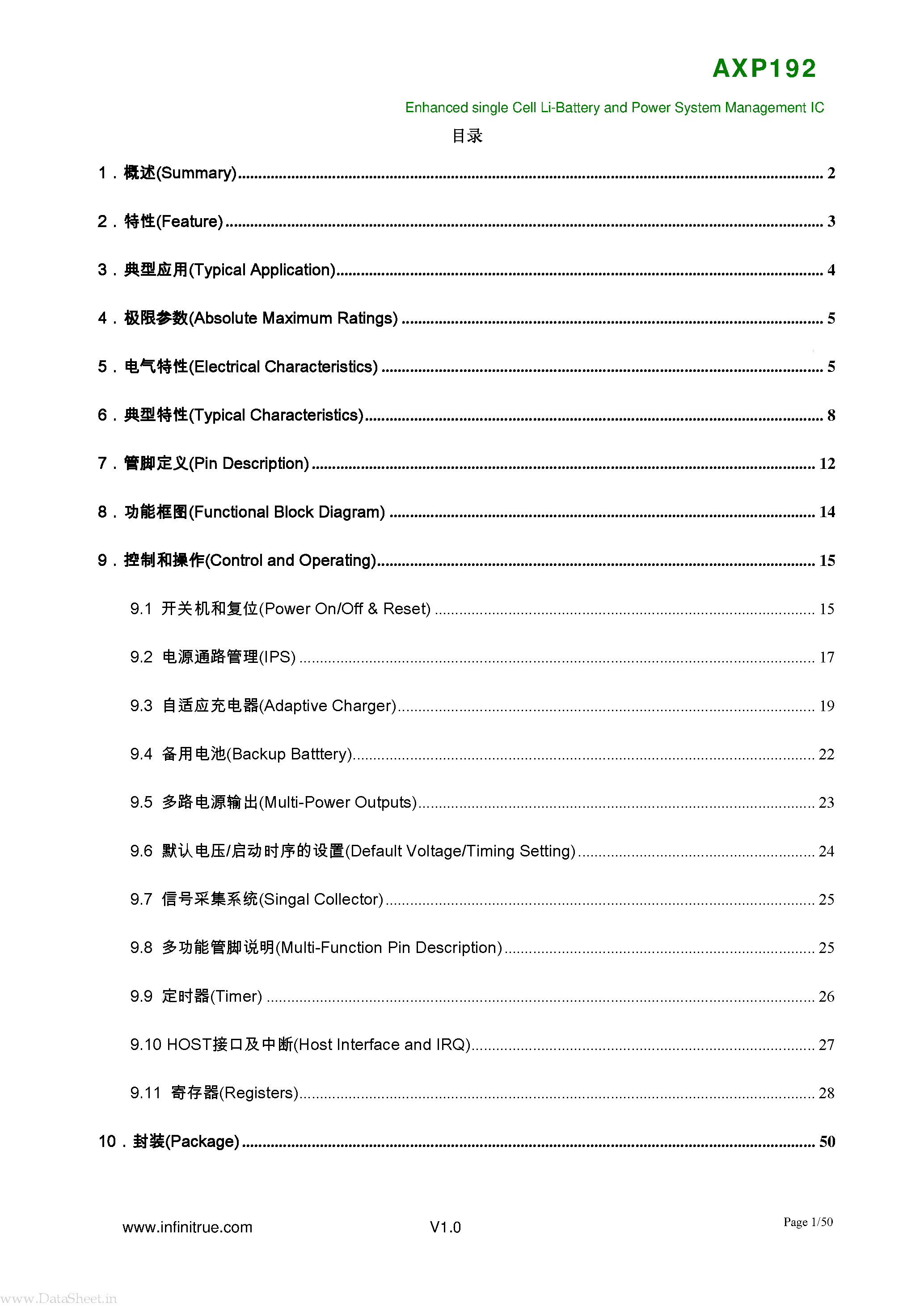 Datasheet AXP192 - Enhanced single Cell Li-Battery and Power System Management IC page 2