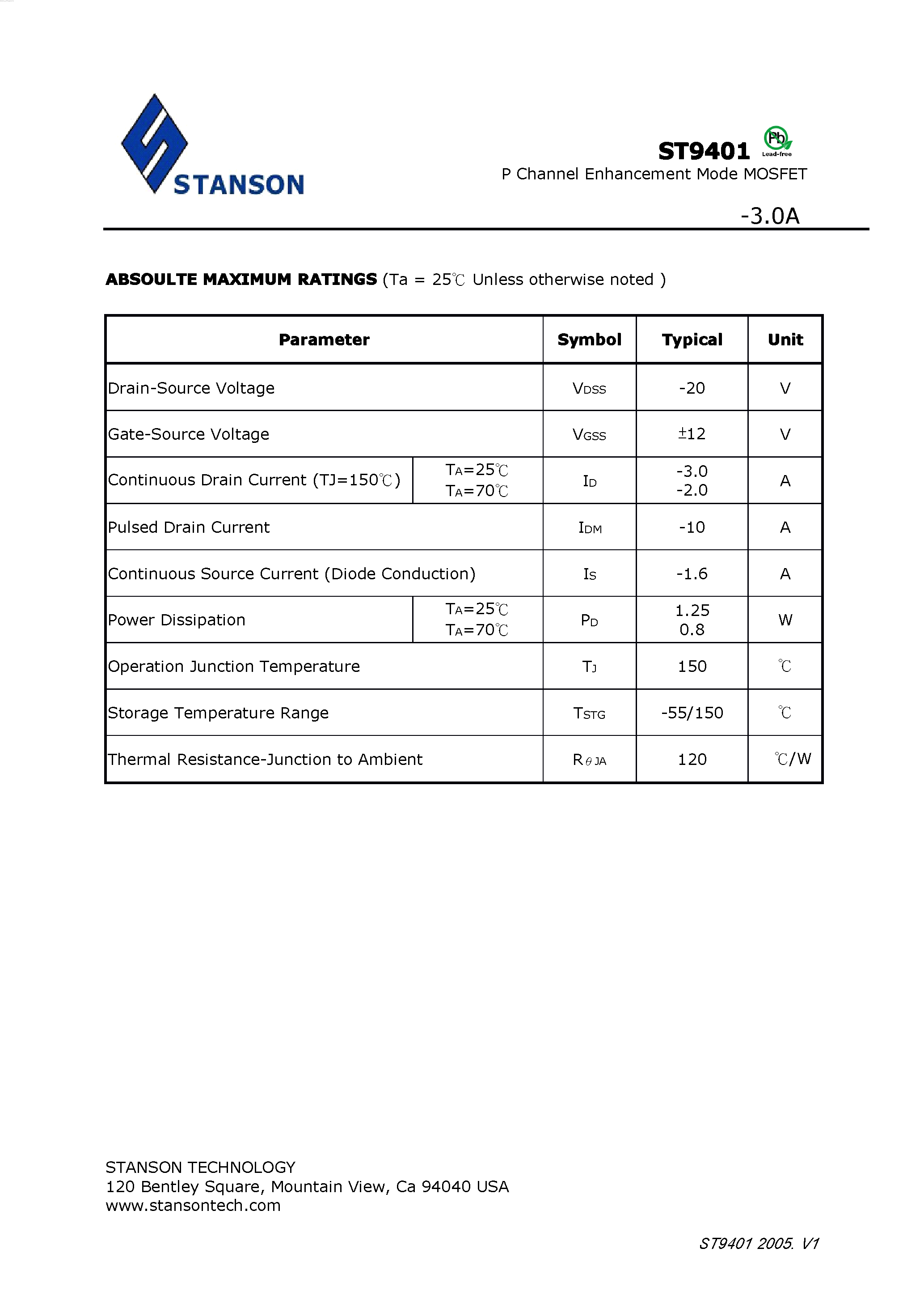 Даташит на микросхему ST9401 страница 2 Даташит ST9401 - P Channel Enhancement Mode MOSFET страница 2