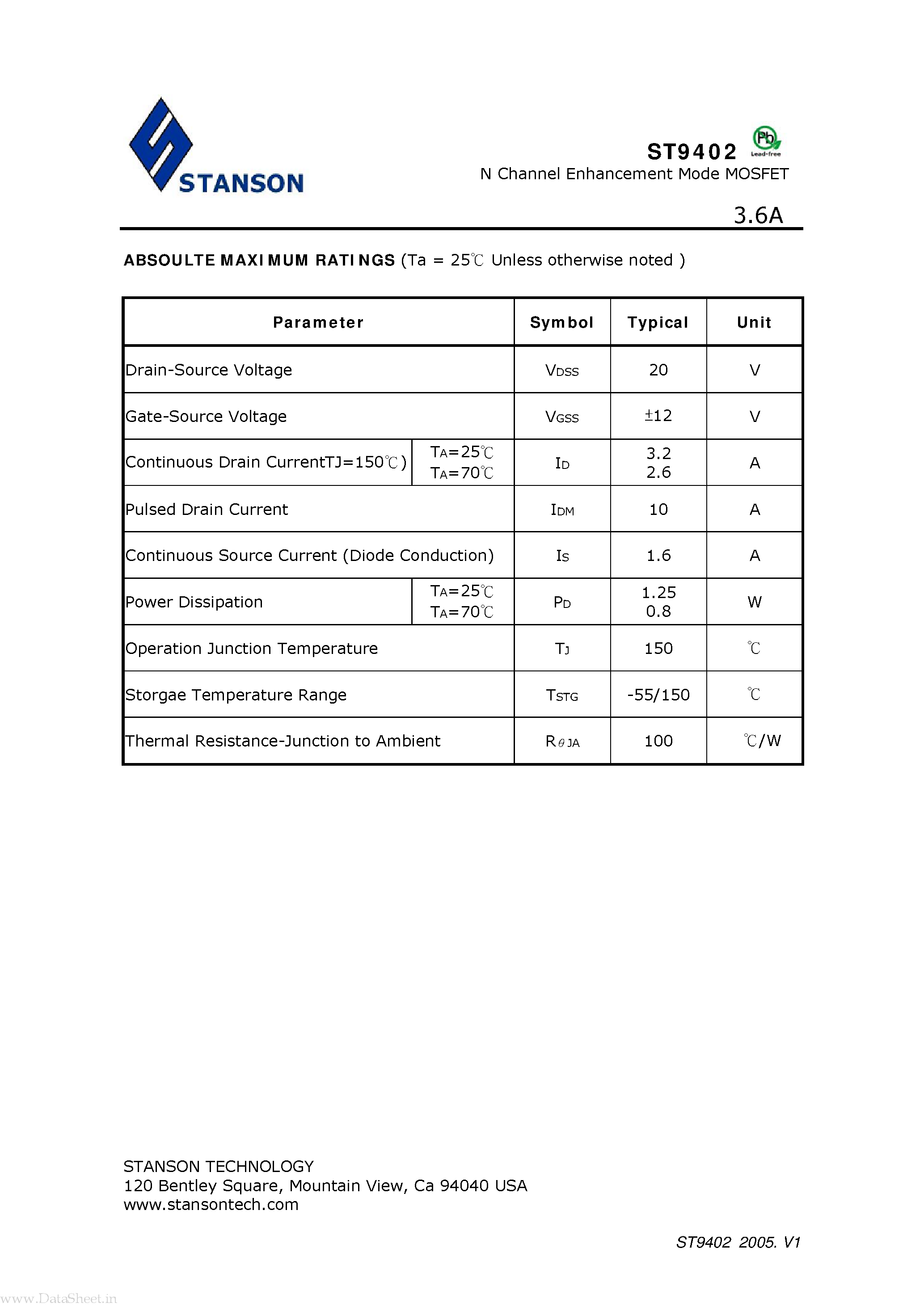 Datasheet ST9402 - N Channel Enhancement Mode MOSFET page 2