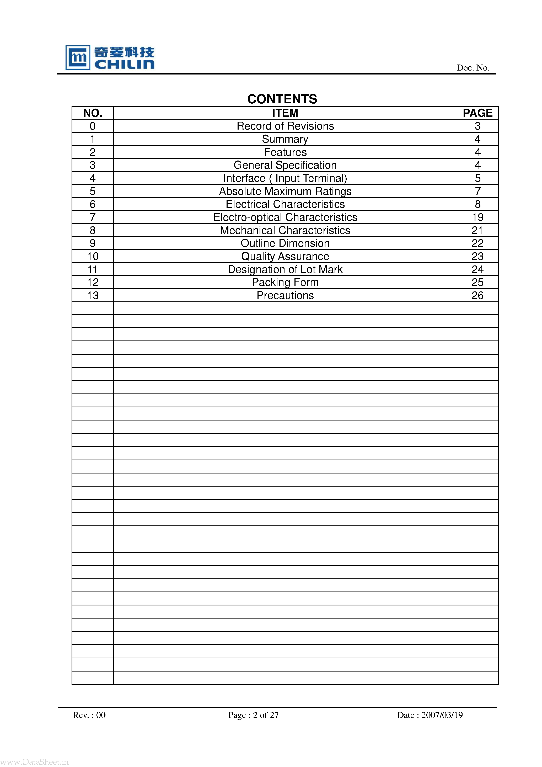 Даташит на микросхему LR070BA016 страница 2 Даташит LR070BA016 - 7.0 TFT LCD Module страница 2
