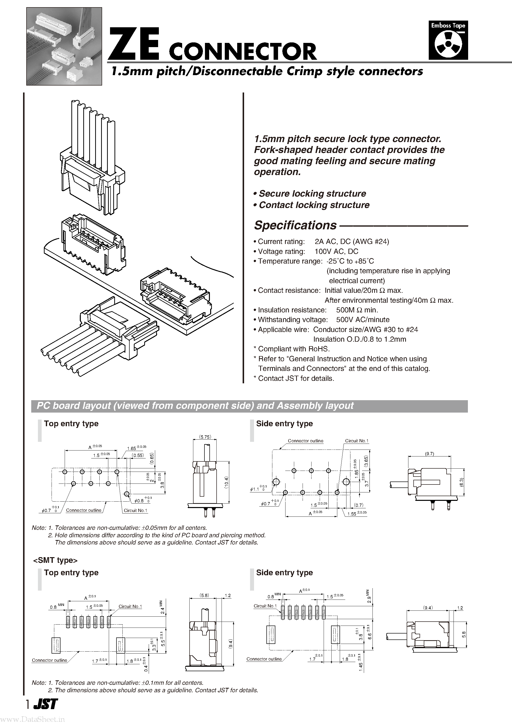 Datasheet SM03B-ZESS - 1.5mm pitch/Disconnectable Crimp style connectors page 1