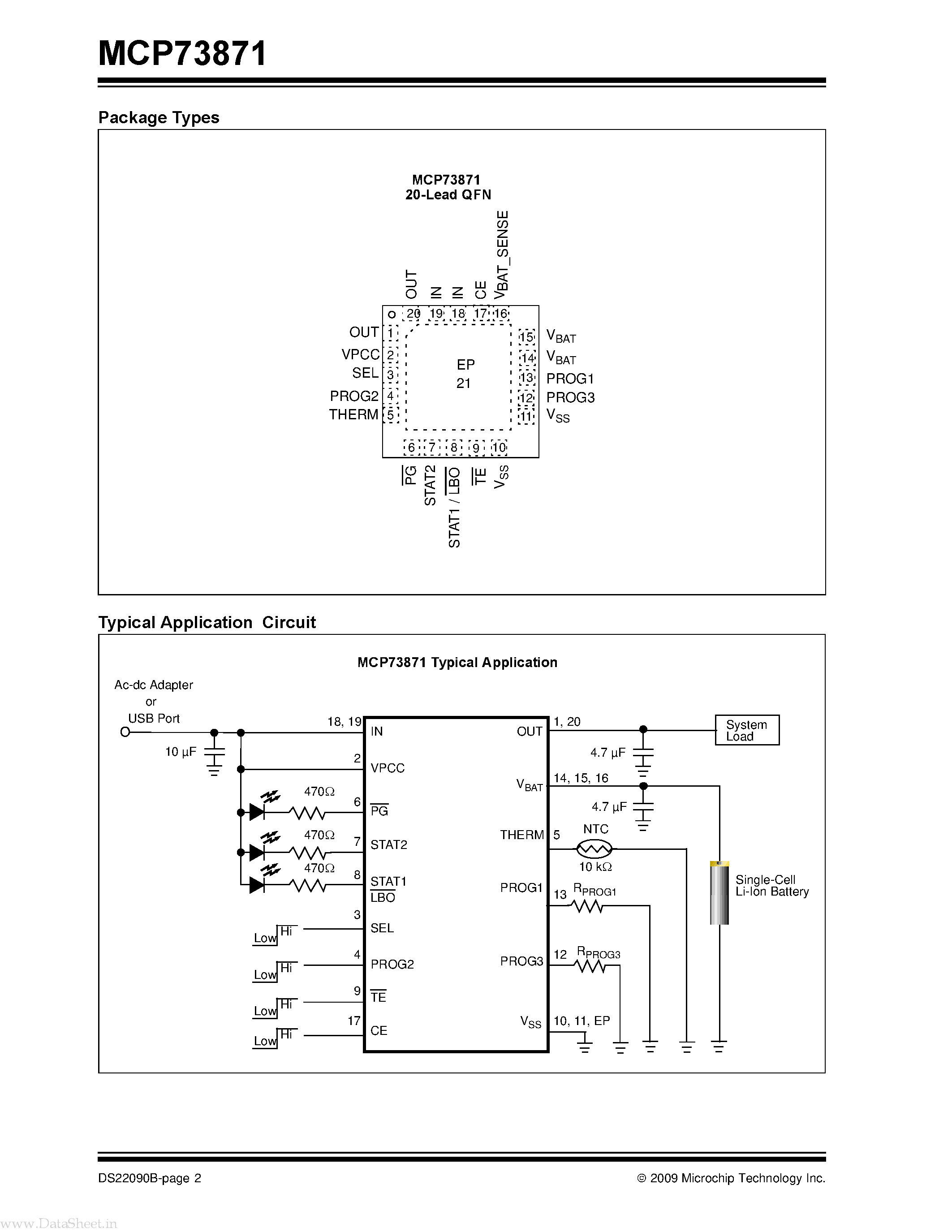 Datasheet MCP73871 page 2 Datasheet MCP73871 - Stand-Alone System Load Sharing and Li-Ion / Li-Polymer Battery Charge Management Controller page 2