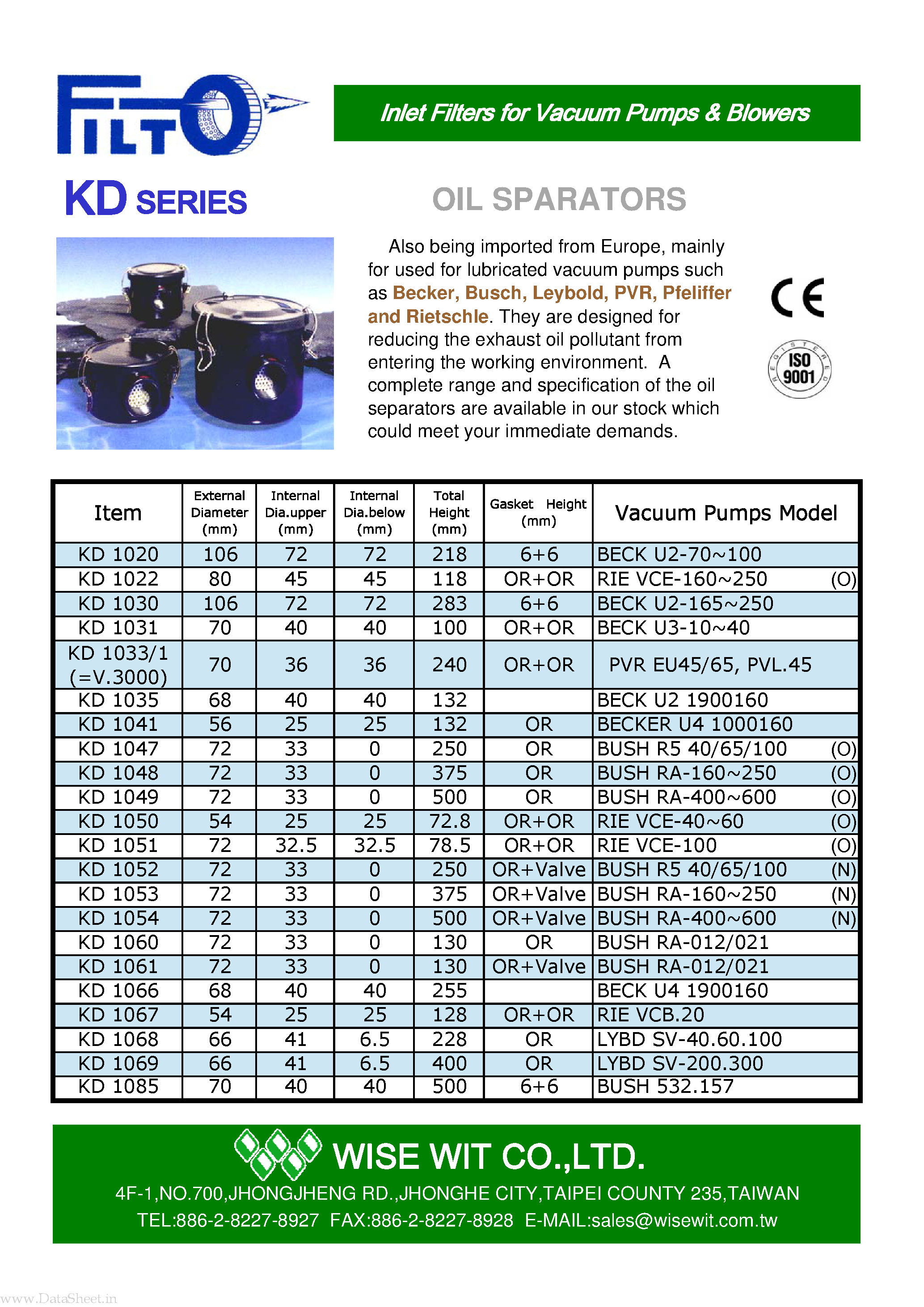 Даташит KD1020 - (KD1xxx) Inlet Filters страница 1