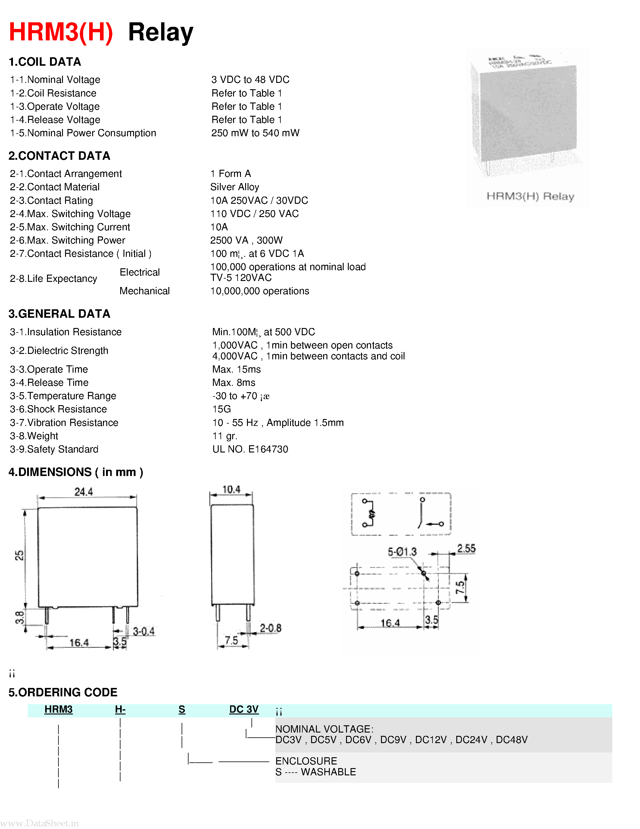 Даташит HRM3H - Relay страница 1
