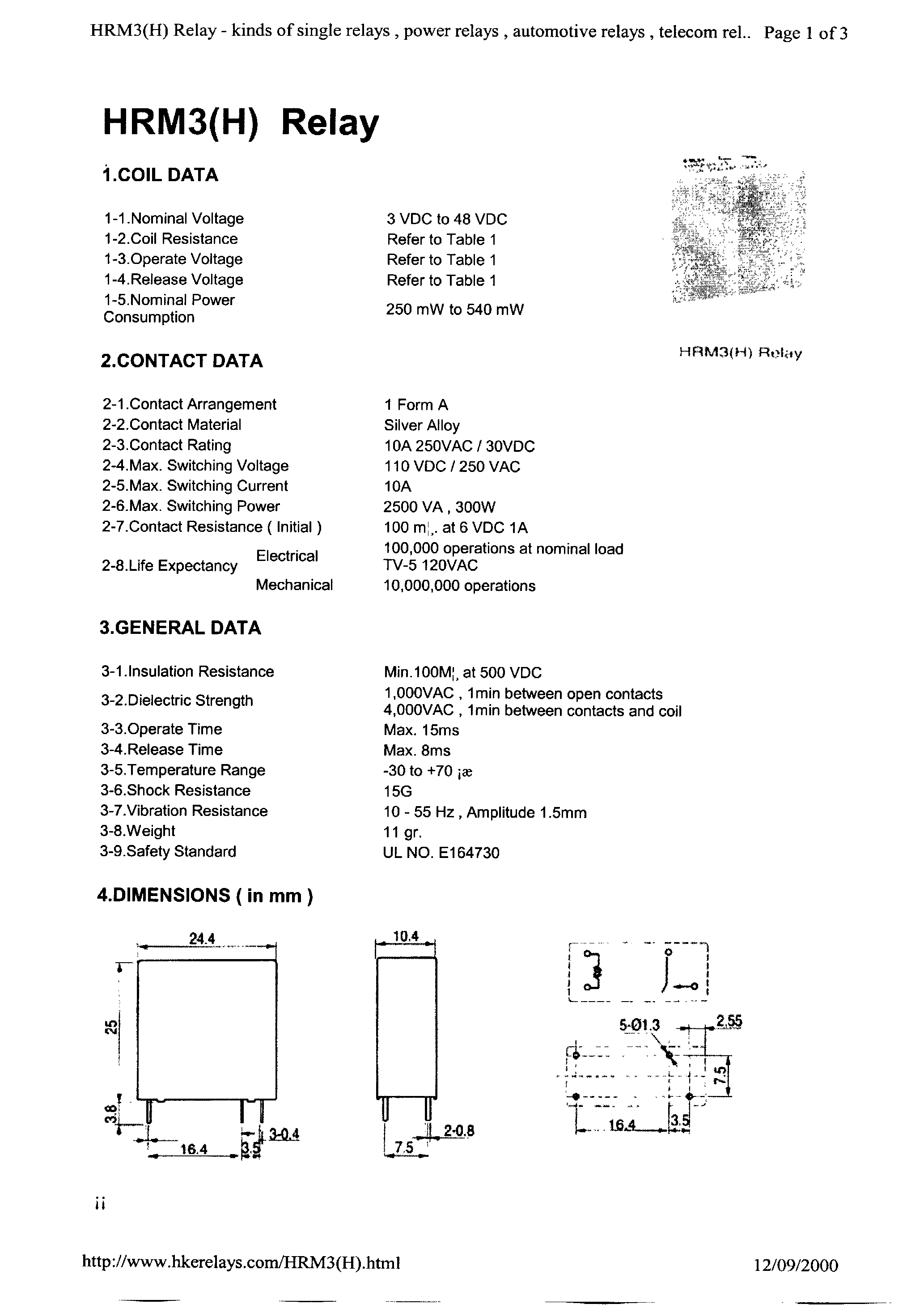 Datasheet HRM3 page 1 Datasheet HRM3 - Relay page 1
