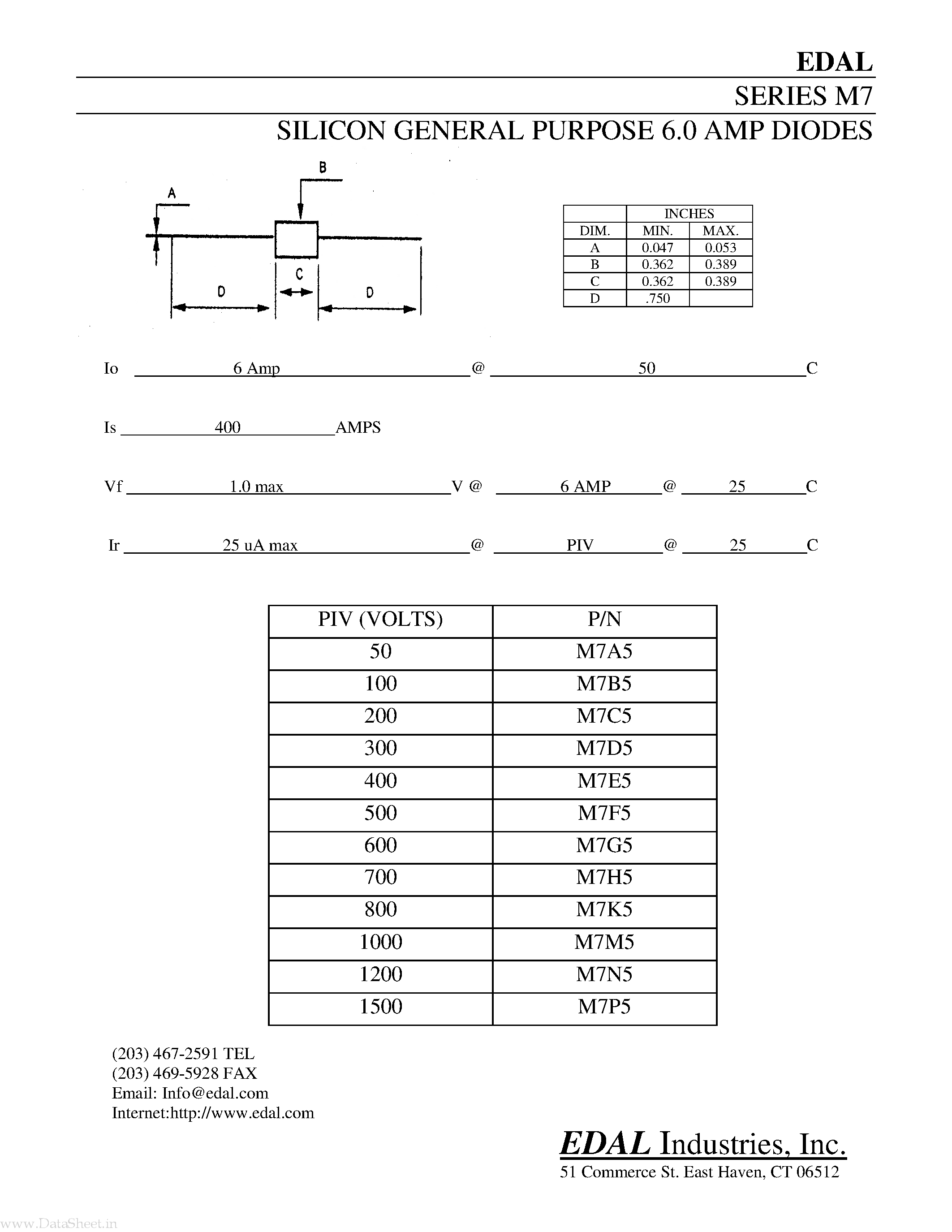 Datasheet M7C5 - SILICON GENERAL PURPOSE 6.0 AMP DIODES page 1