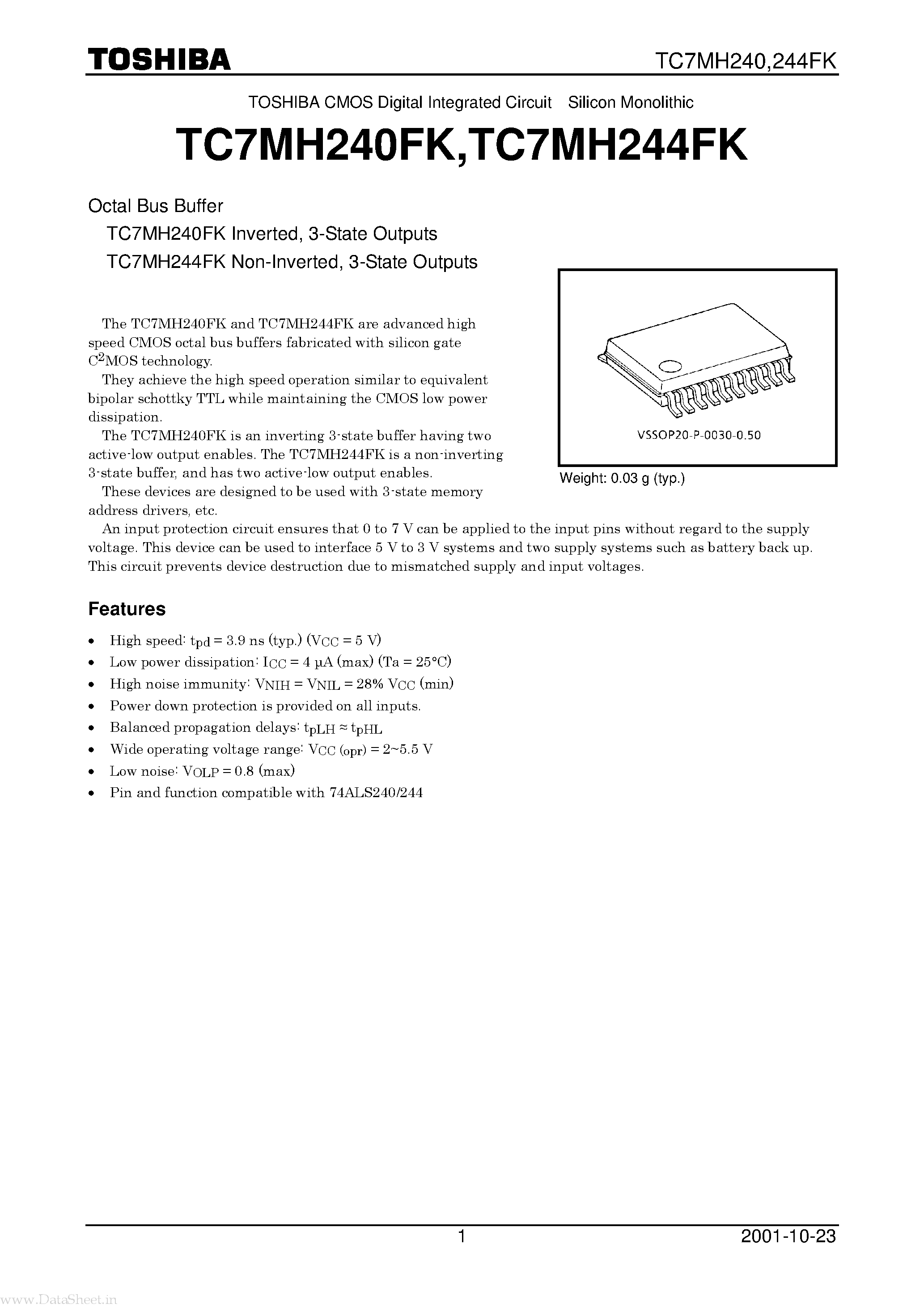 Datasheet TC7MH240FK - (TC7MH240FK / TC7MH244FK) 3-State Outputs page 1