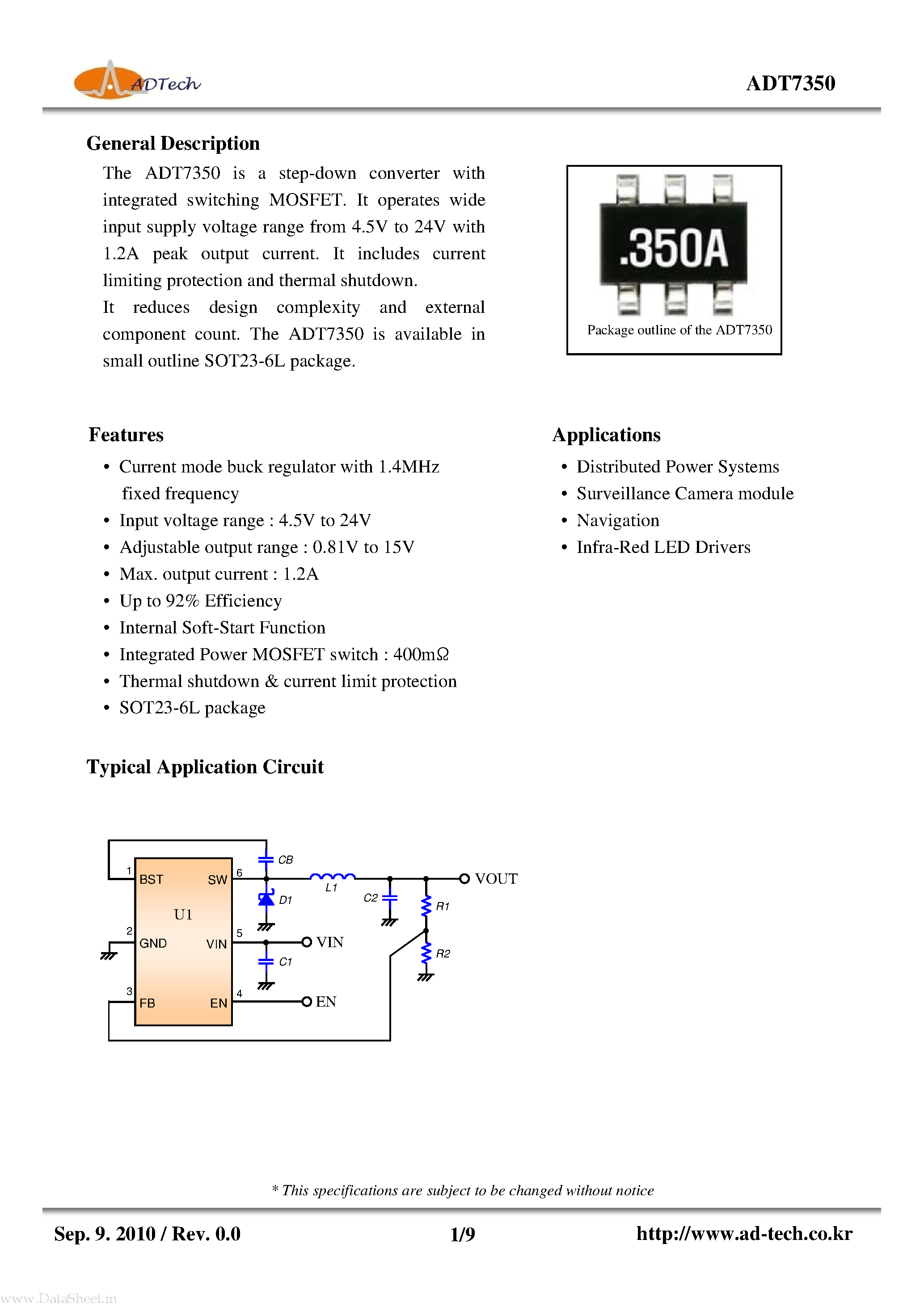 Datasheet ADT7350 page 1 Datasheet ADT7350 - step-down converter page 1