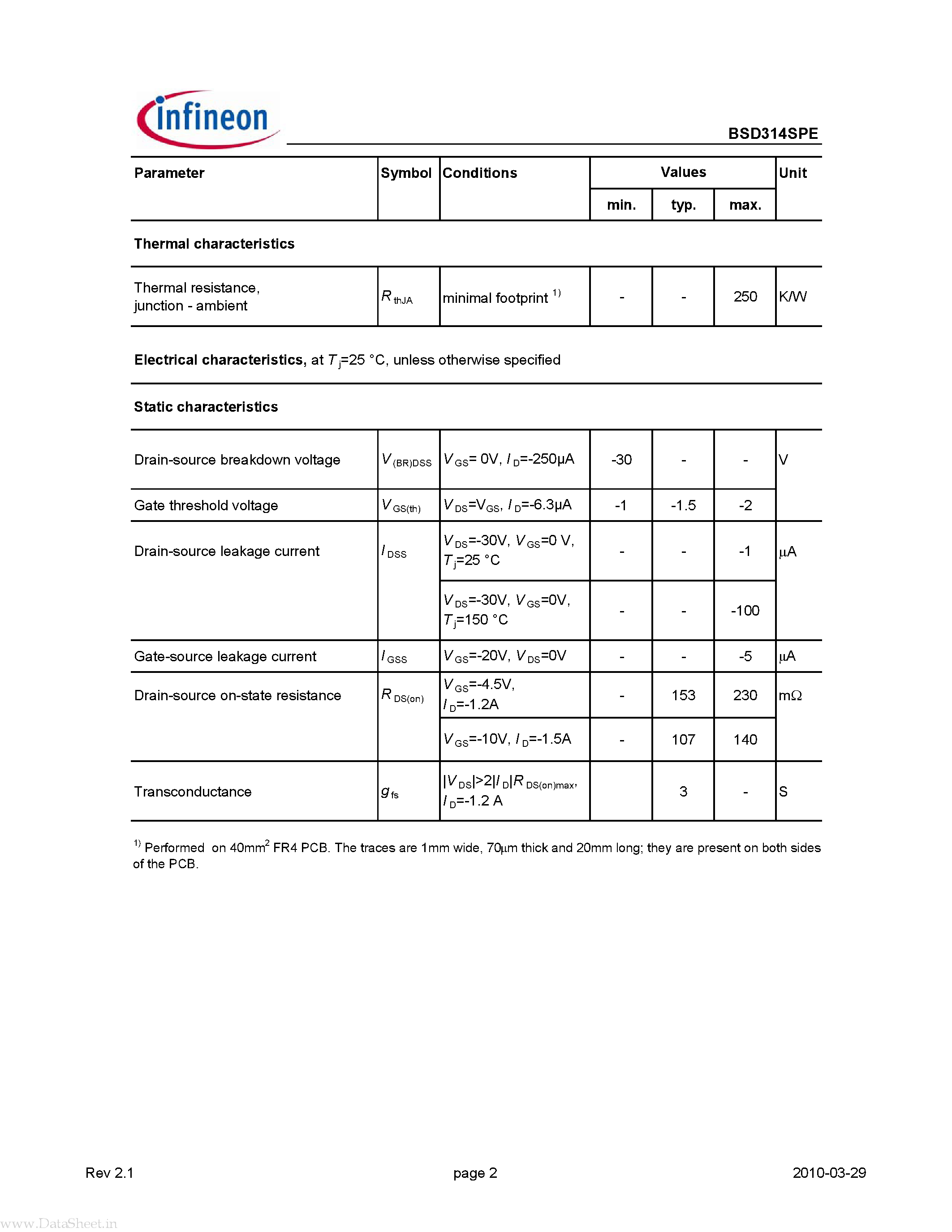 Datasheet BSD314SPE page 2 Datasheet BSD314SPE - 3 Small-Signal-Transistor page 2